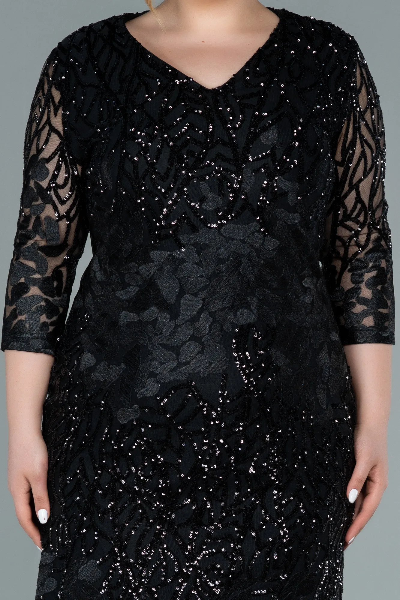 Black-Short Scaly Plus Size Evening Dress ABK1284