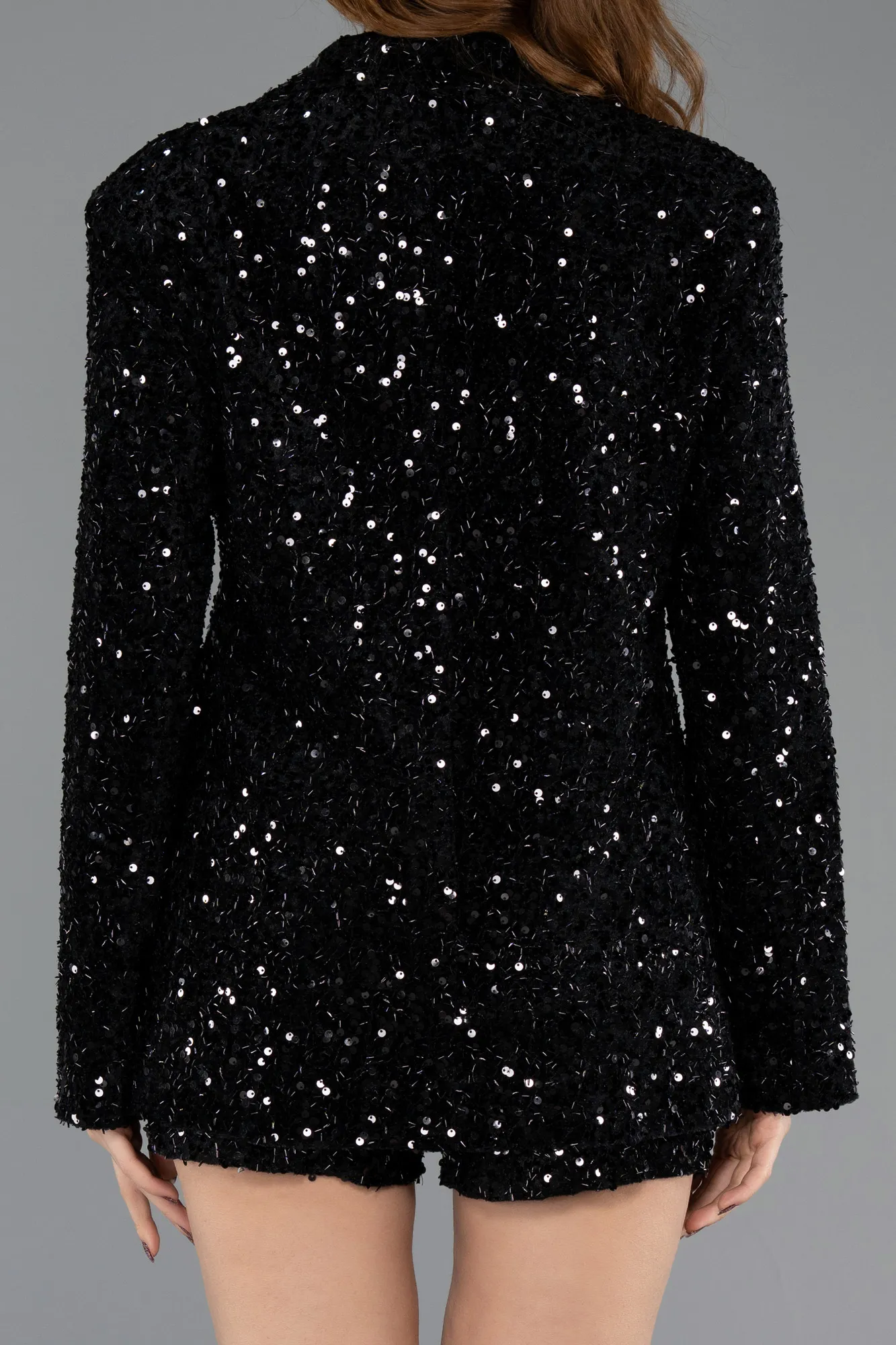 Black-Short Sequined Velvet Party Dress ABK2478