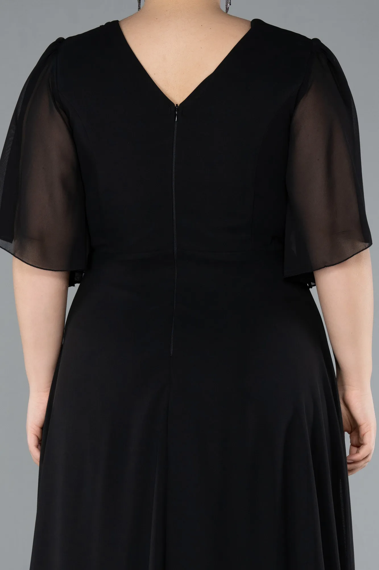 Black-Short Sleeve Chiffon Long Plus Size Evening Dress ABU4794