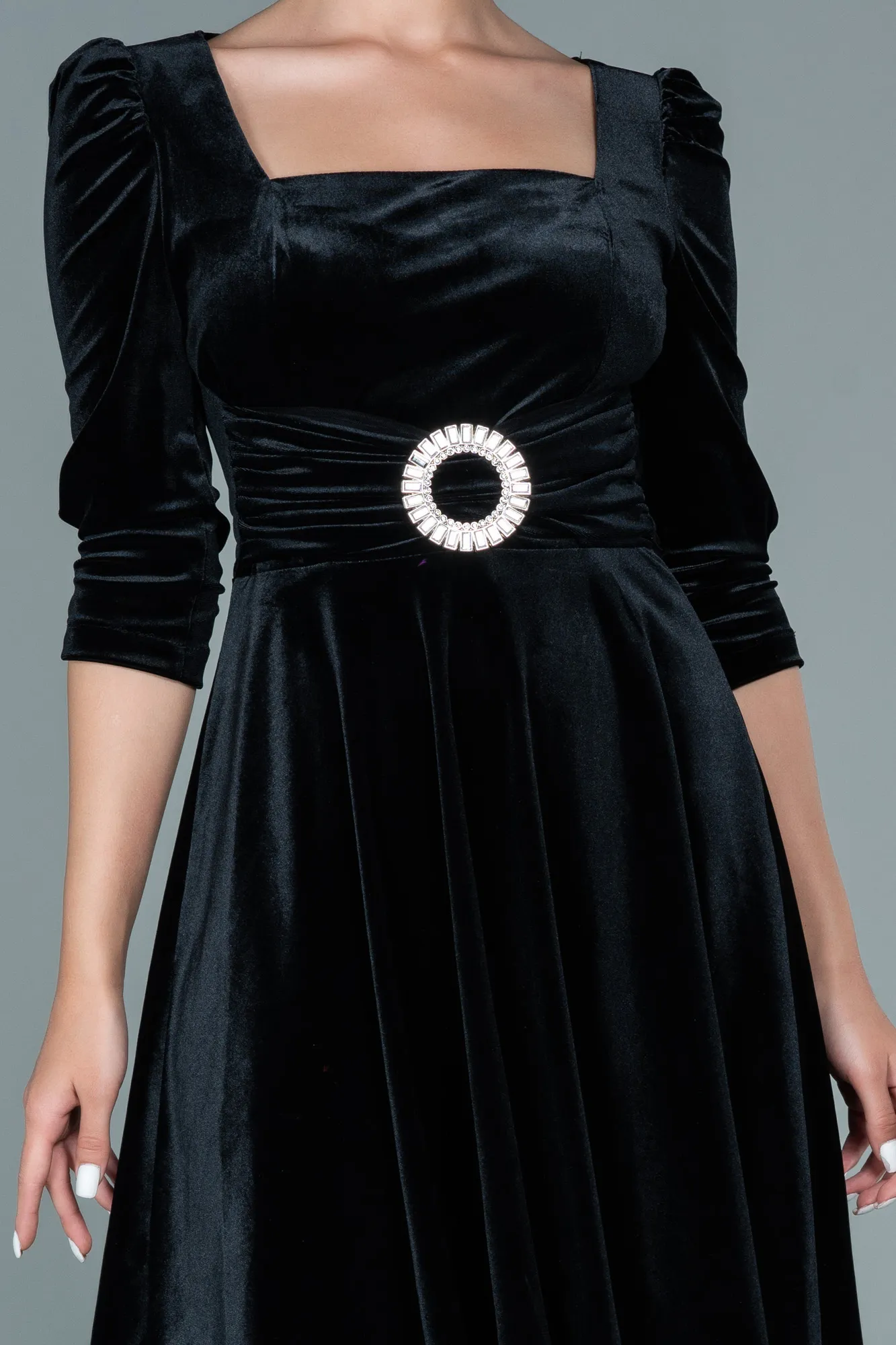 Black-Short Velvet Invitation Dress ABK1514