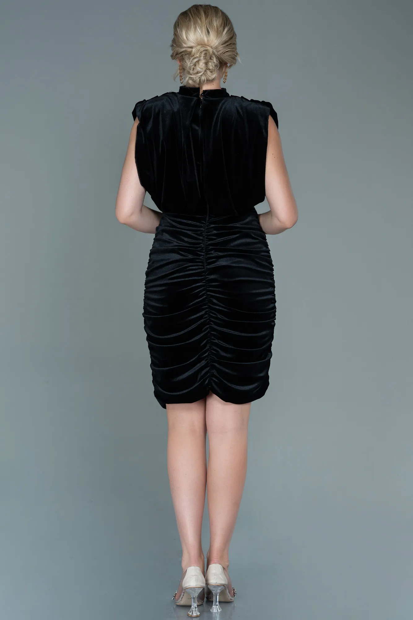 Black-Short Velvet Invitation Dress ABK1533