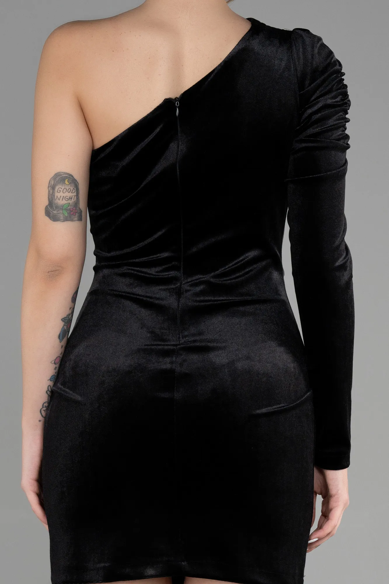 Black-Short Velvet Invitation Dress ABK1886