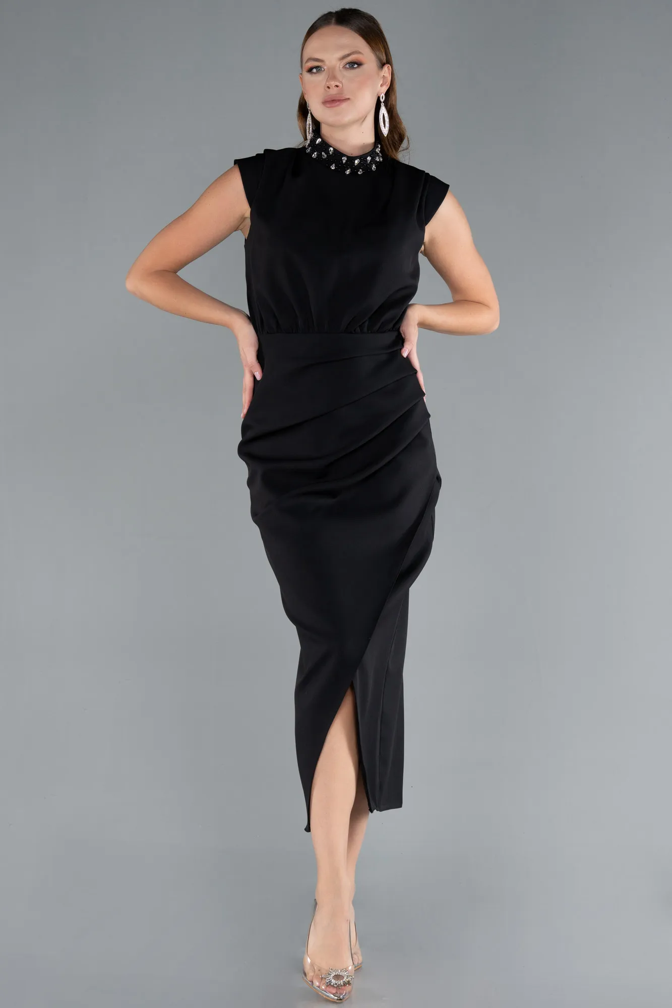 Black-Sleeveless Midi Cocktail Dress ABK2309