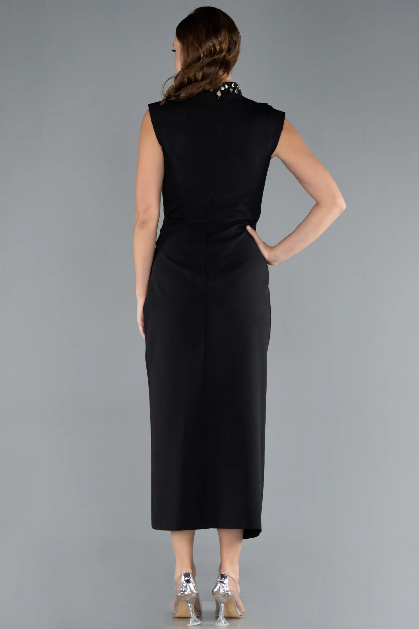 Black-Sleeveless Midi Cocktail Dress ABK2309