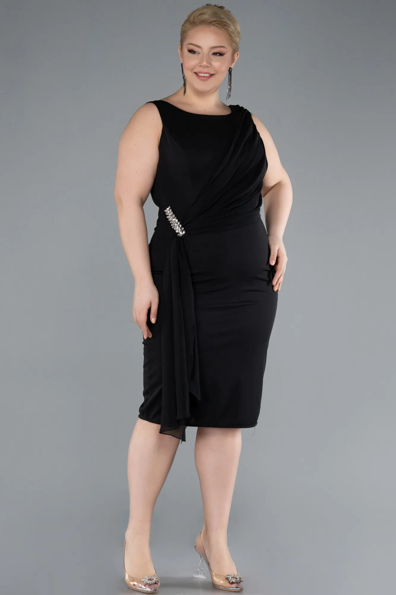 Black-Sleeveless Midi Plus Size Cocktail Dress ABK2328