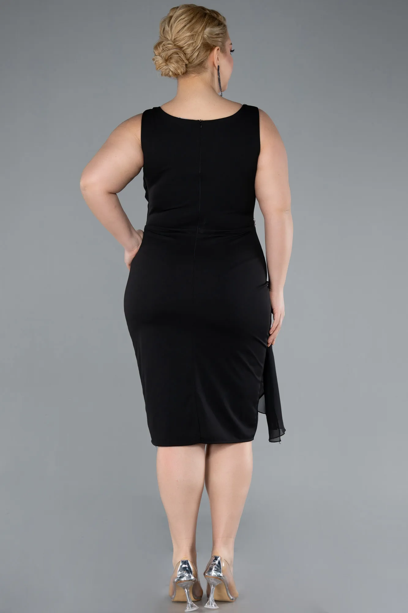 Black-Sleeveless Midi Plus Size Cocktail Dress ABK2328