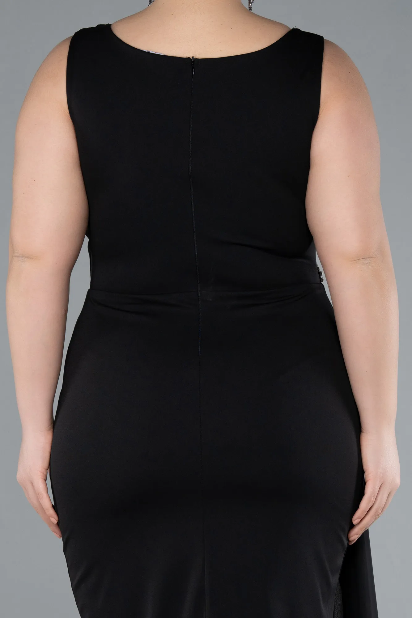 Black-Sleeveless Midi Plus Size Cocktail Dress ABK2328