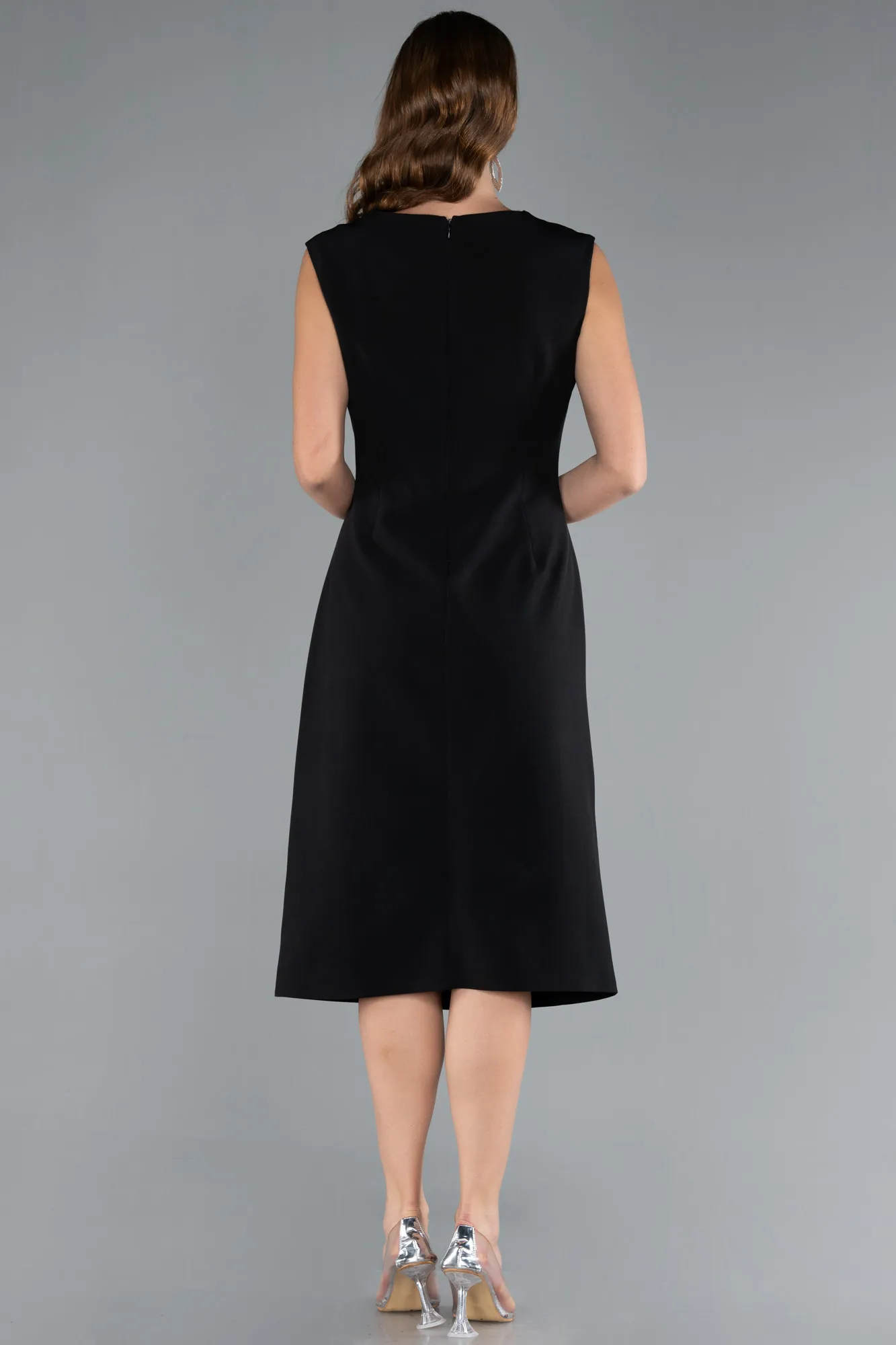 Black-Sleeveless Midi Plus Size Party Dress ABK2190