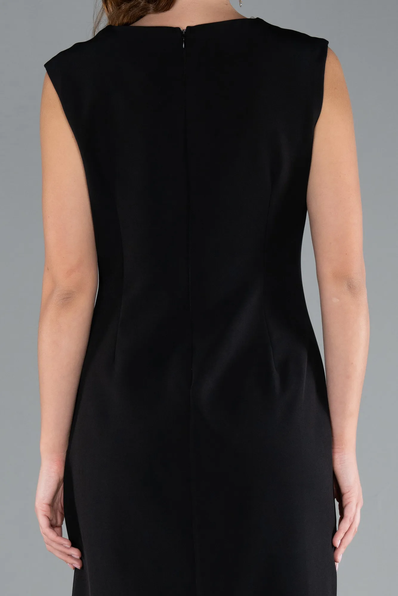 Black-Sleeveless Midi Plus Size Party Dress ABK2190