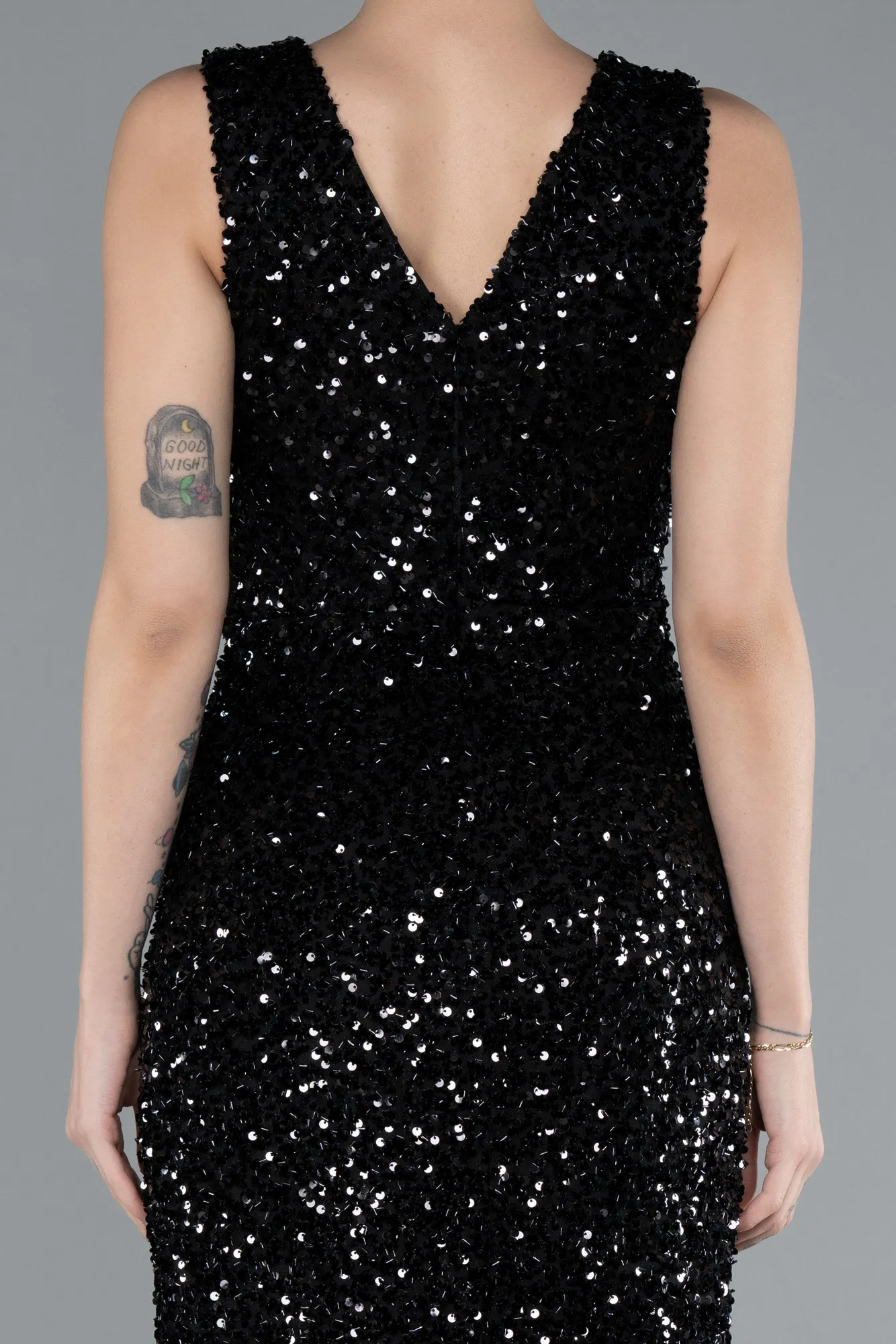 Black-Sleeveless Slit Long Sequin Evening Gown ABU4672