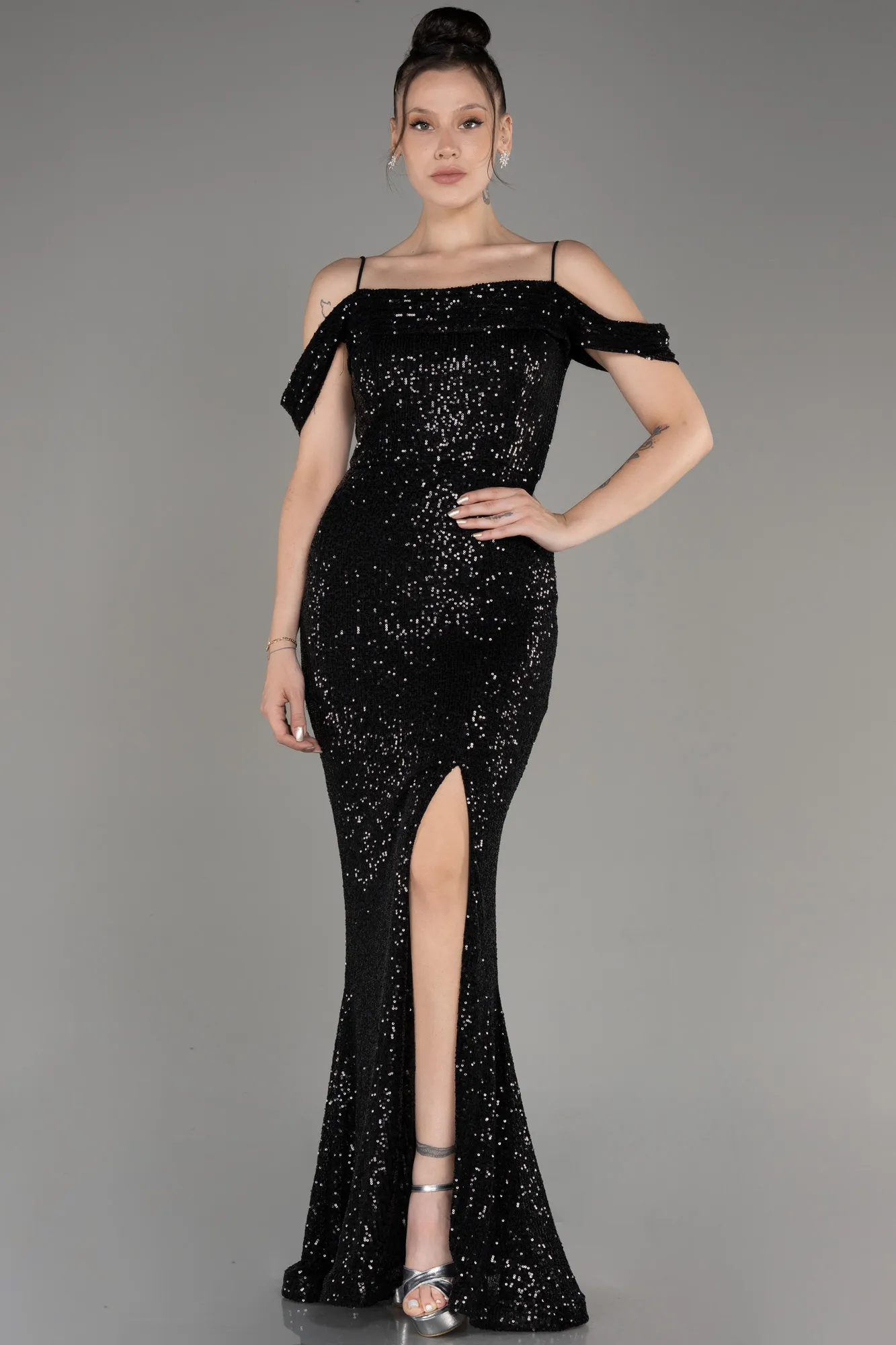 Black-Slit Long Scaly Mermaid Prom Dress ABU3967