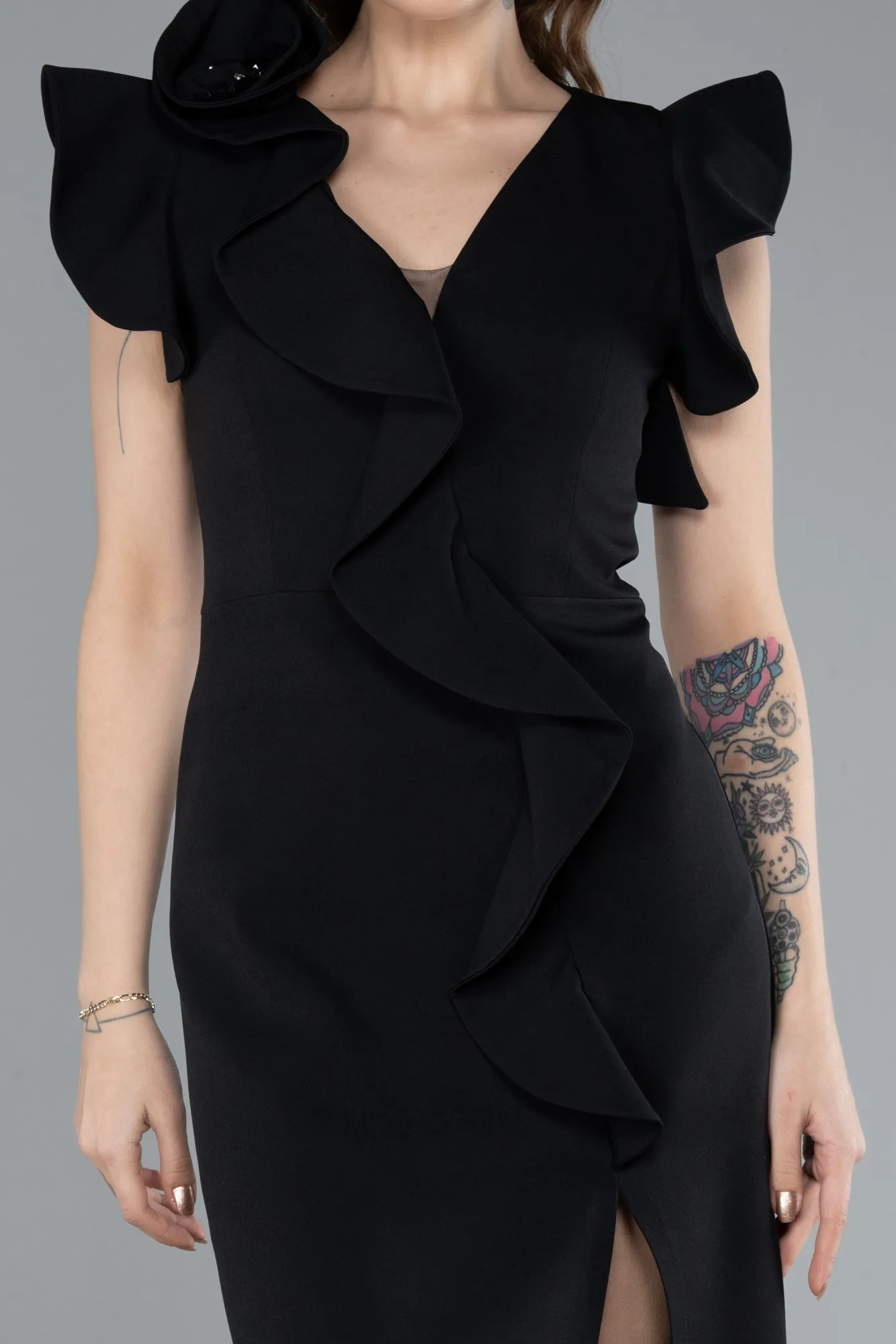 Black-Slit Midi Cocktail Dress ABK2277