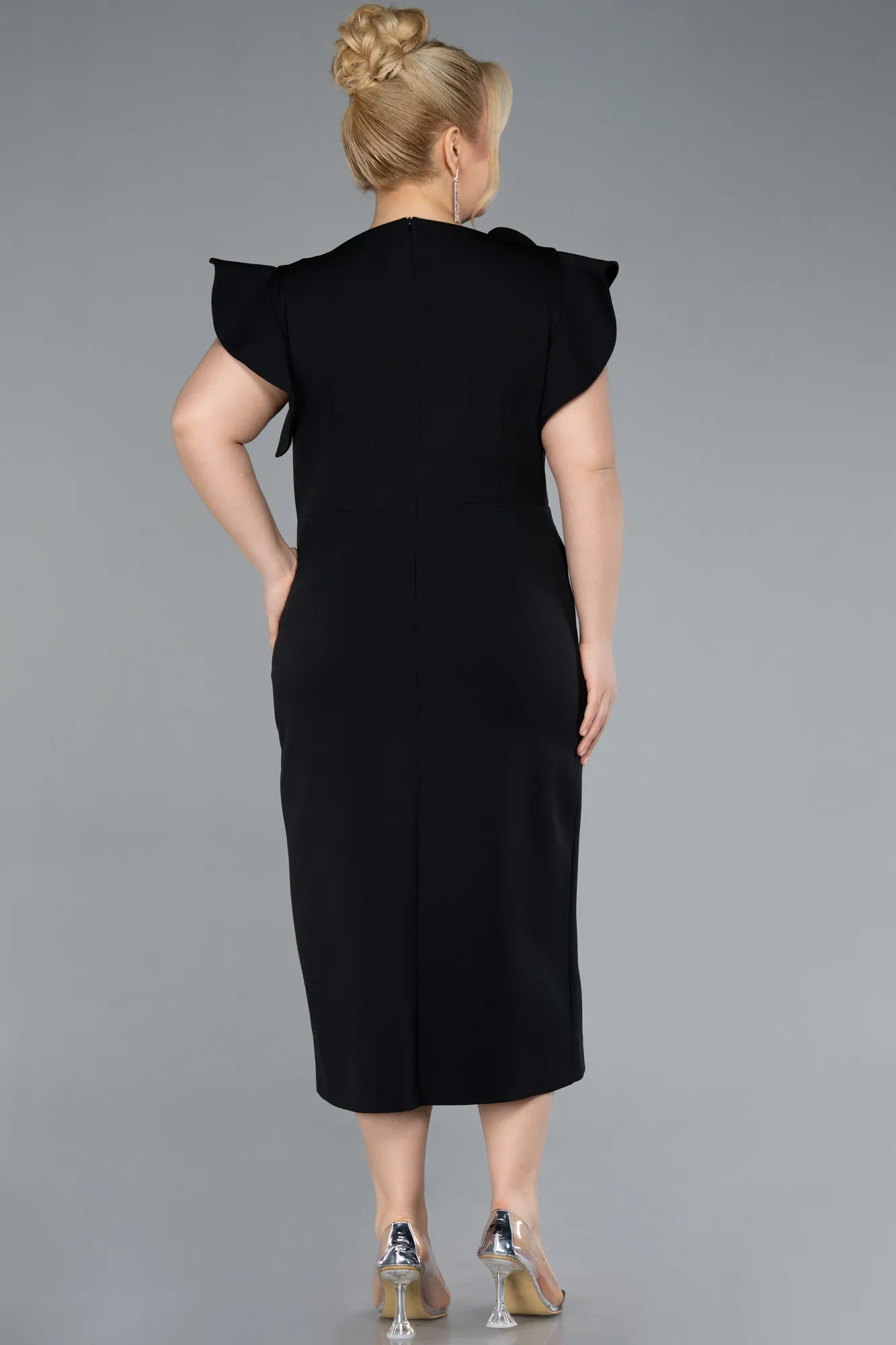 Black-Slit Midi Plus Size Invitation Dress ABK2278