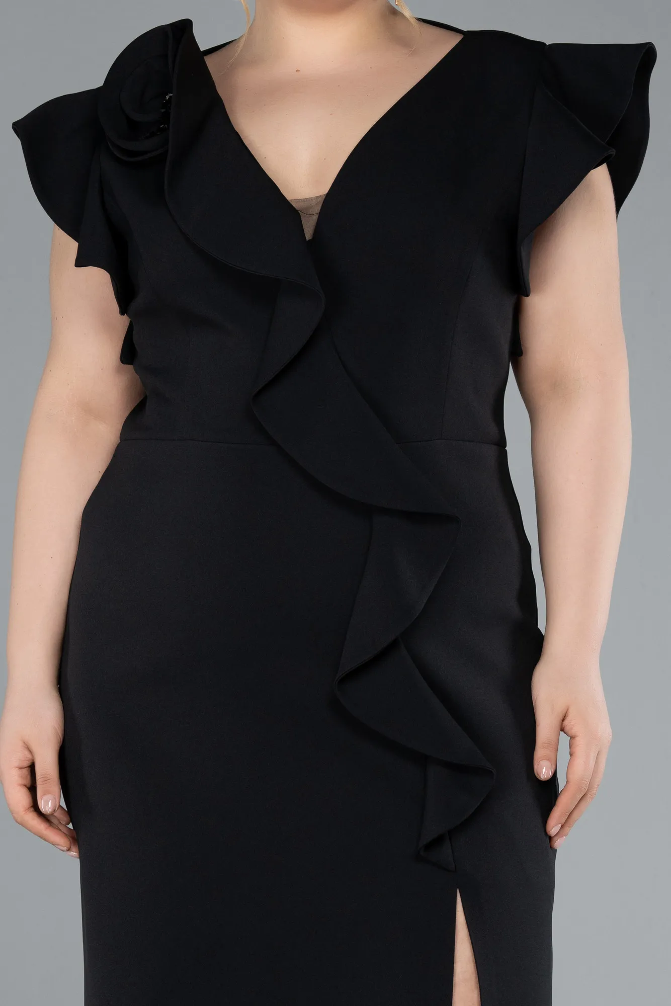 Black-Slit Midi Plus Size Invitation Dress ABK2278