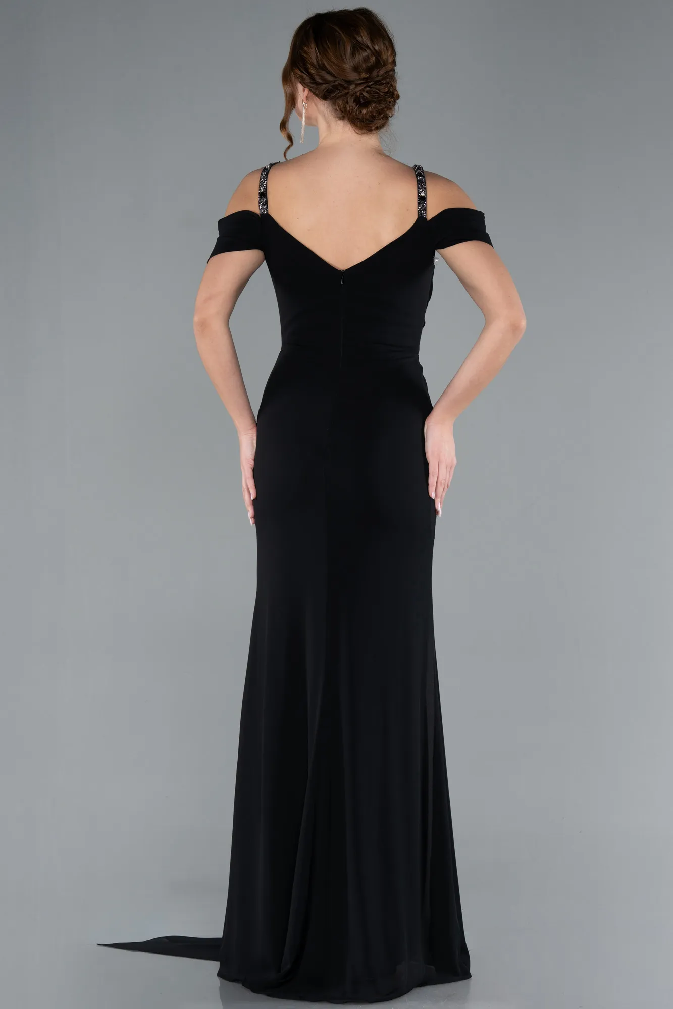 Black-Slit Tail Long Chiffon Evening Dress ABU4767