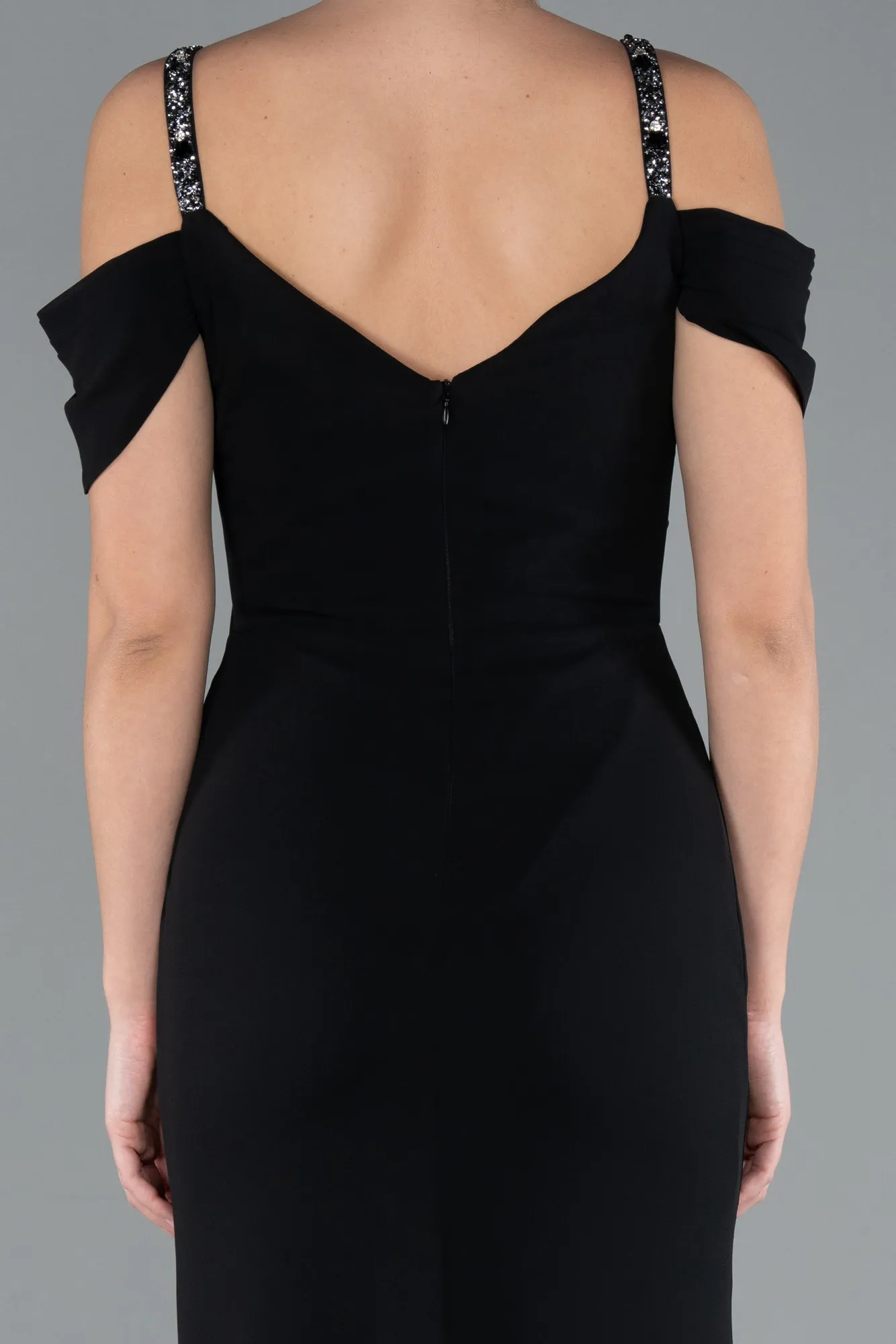 Black-Slit Tail Long Chiffon Evening Dress ABU4767