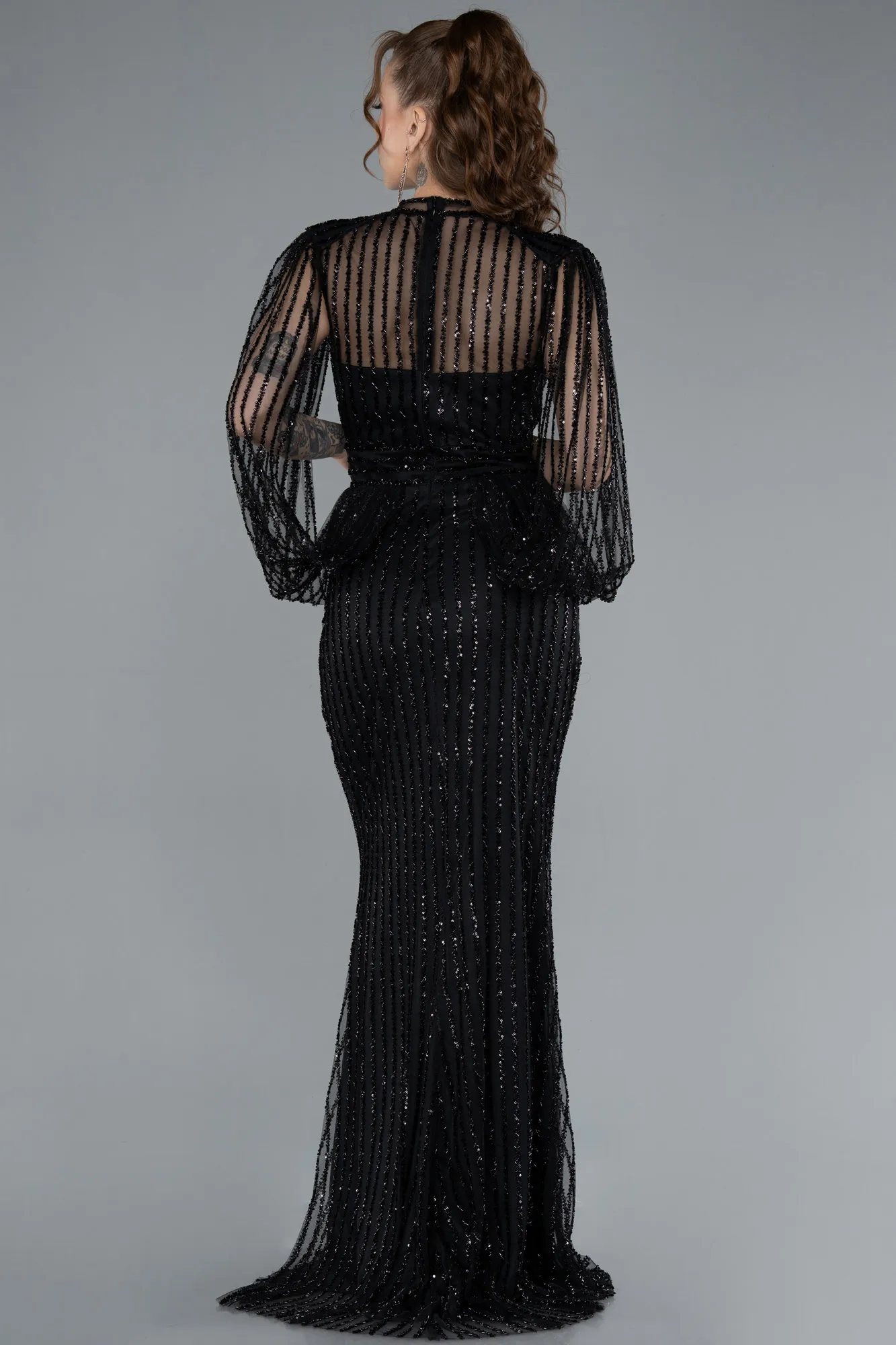 Black-Stoned Long Evening Gown ABU3981