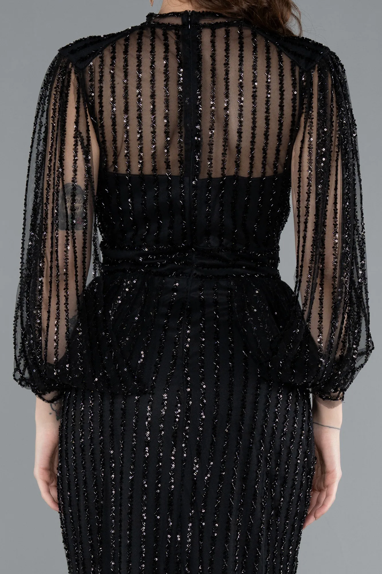 Black-Stoned Long Evening Gown ABU3981