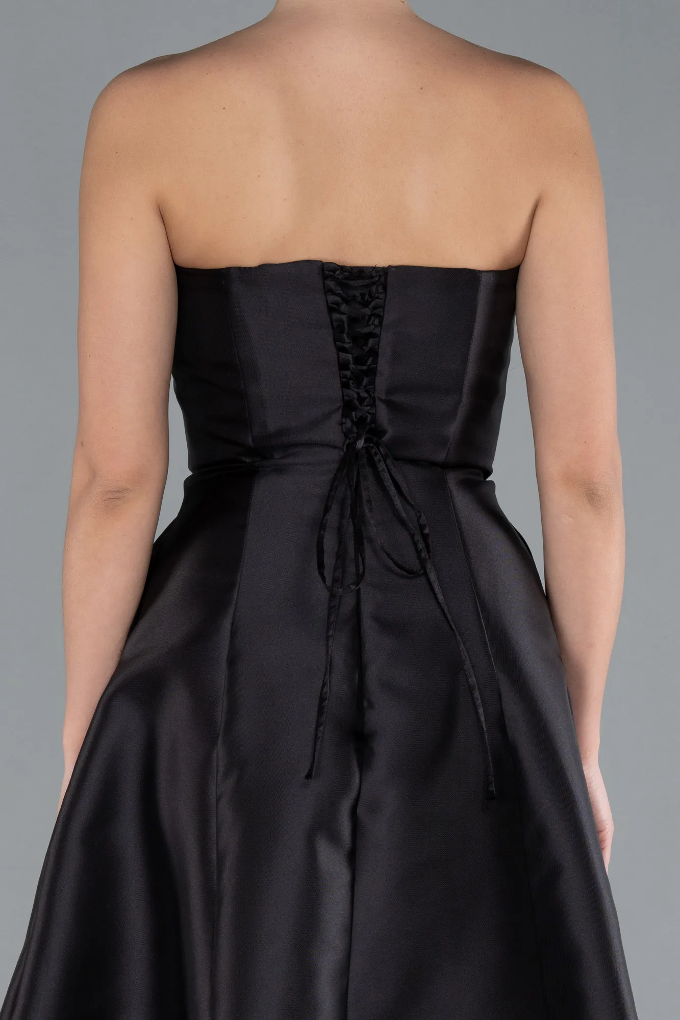 Black-Stoned Strapless Long Taffeta Evening Dress ABU4743