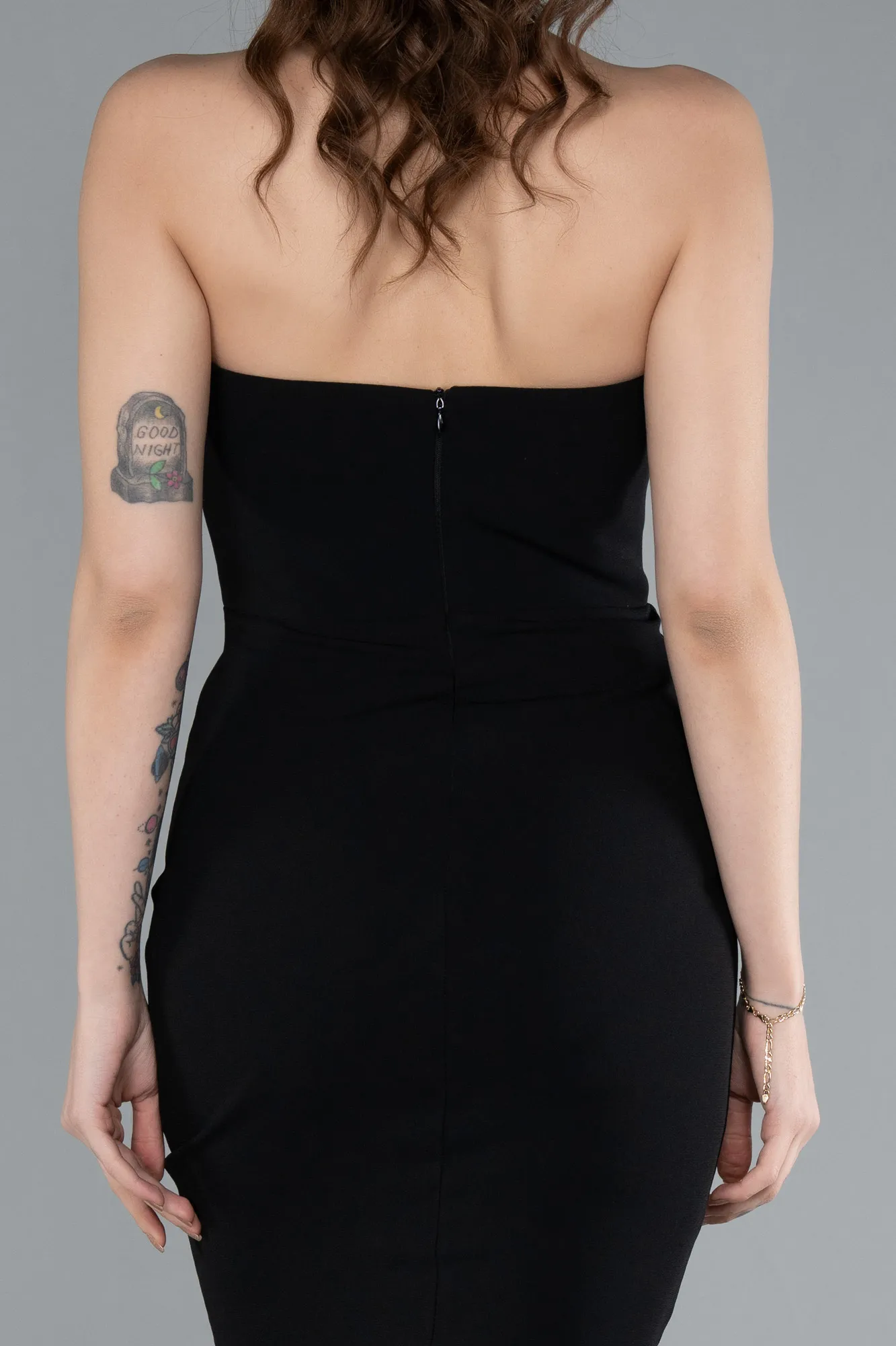 Black-Stoned Strapless Neck Long Mermaid Evening Gown ABU4687