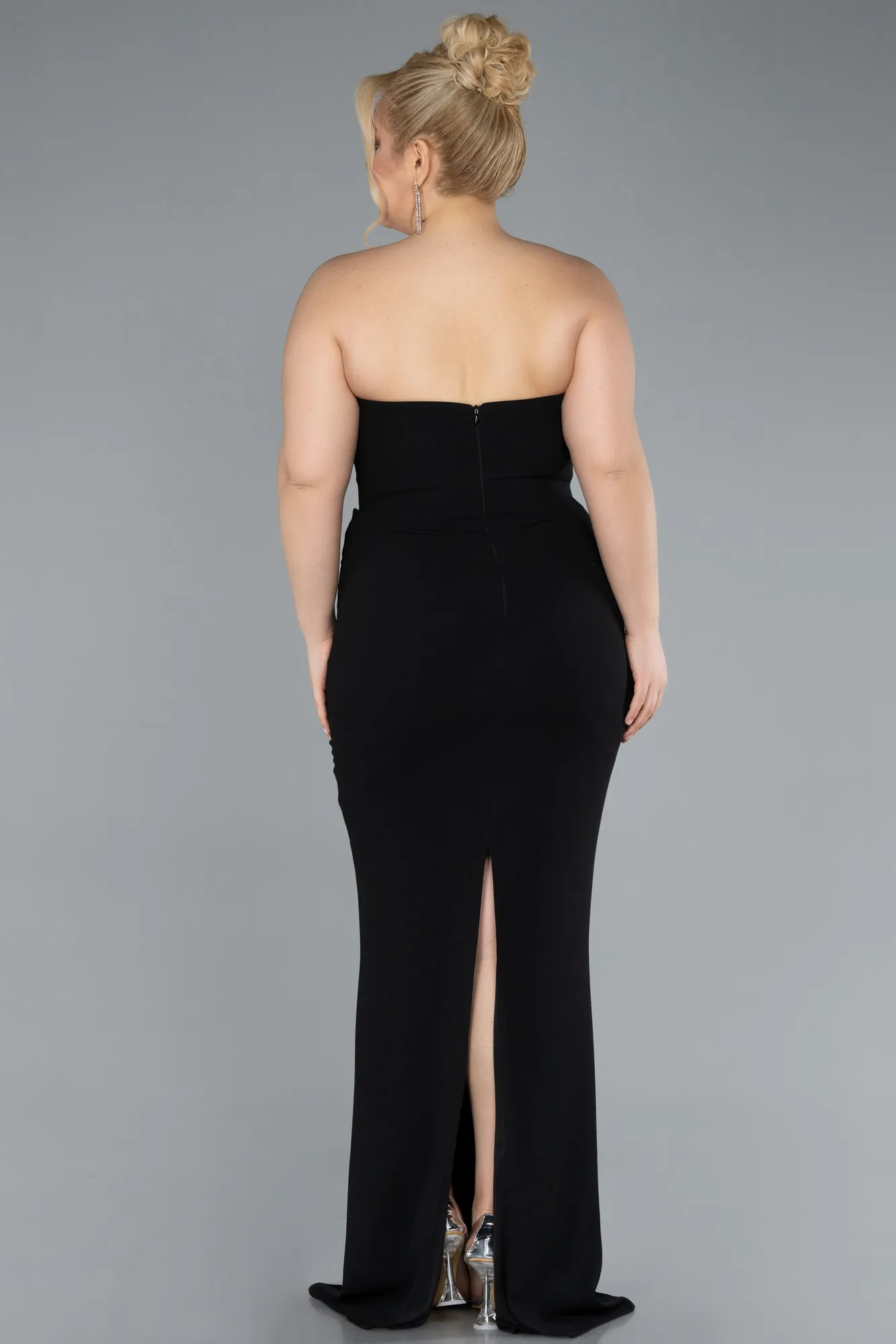 Black-Stoned Strapless Neck Long Plus Size Evening Gown ABU4688