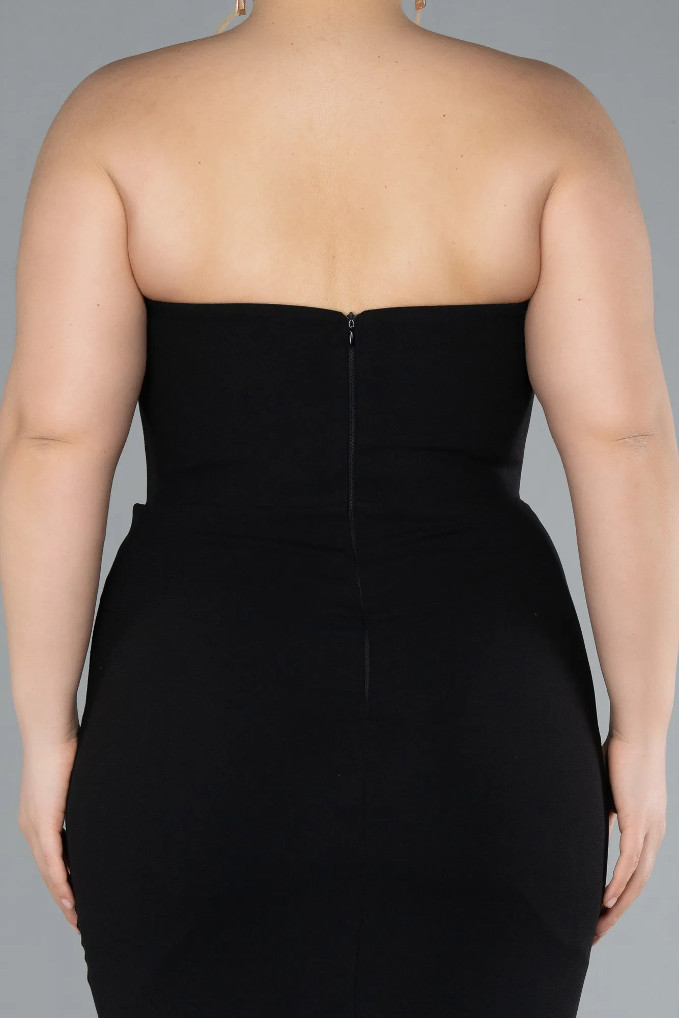 Black-Stoned Strapless Neck Long Plus Size Evening Gown ABU4688