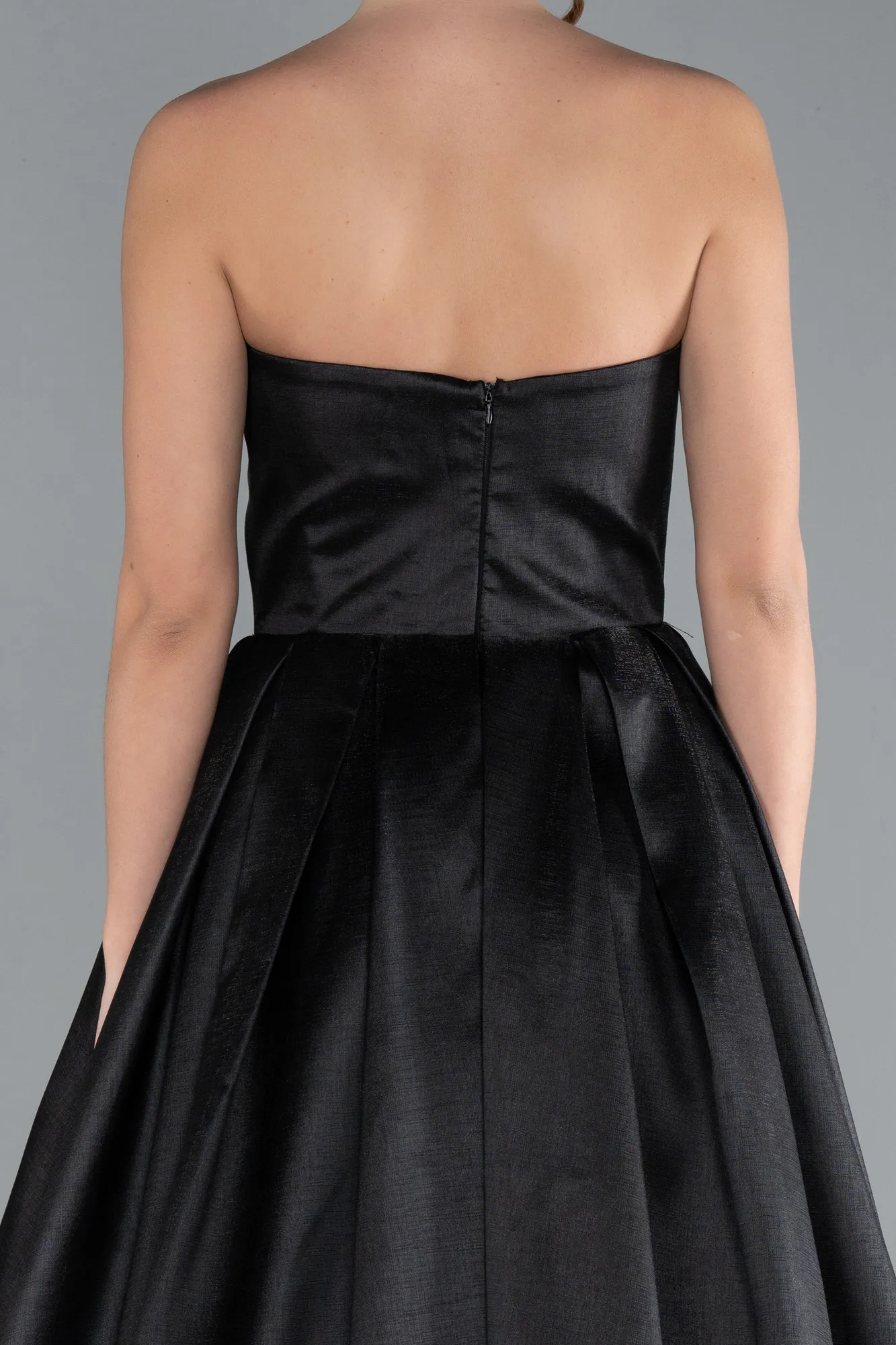 Black-Stoned Strapless Underwire Corset Long Satin Prom Dress ABU4742