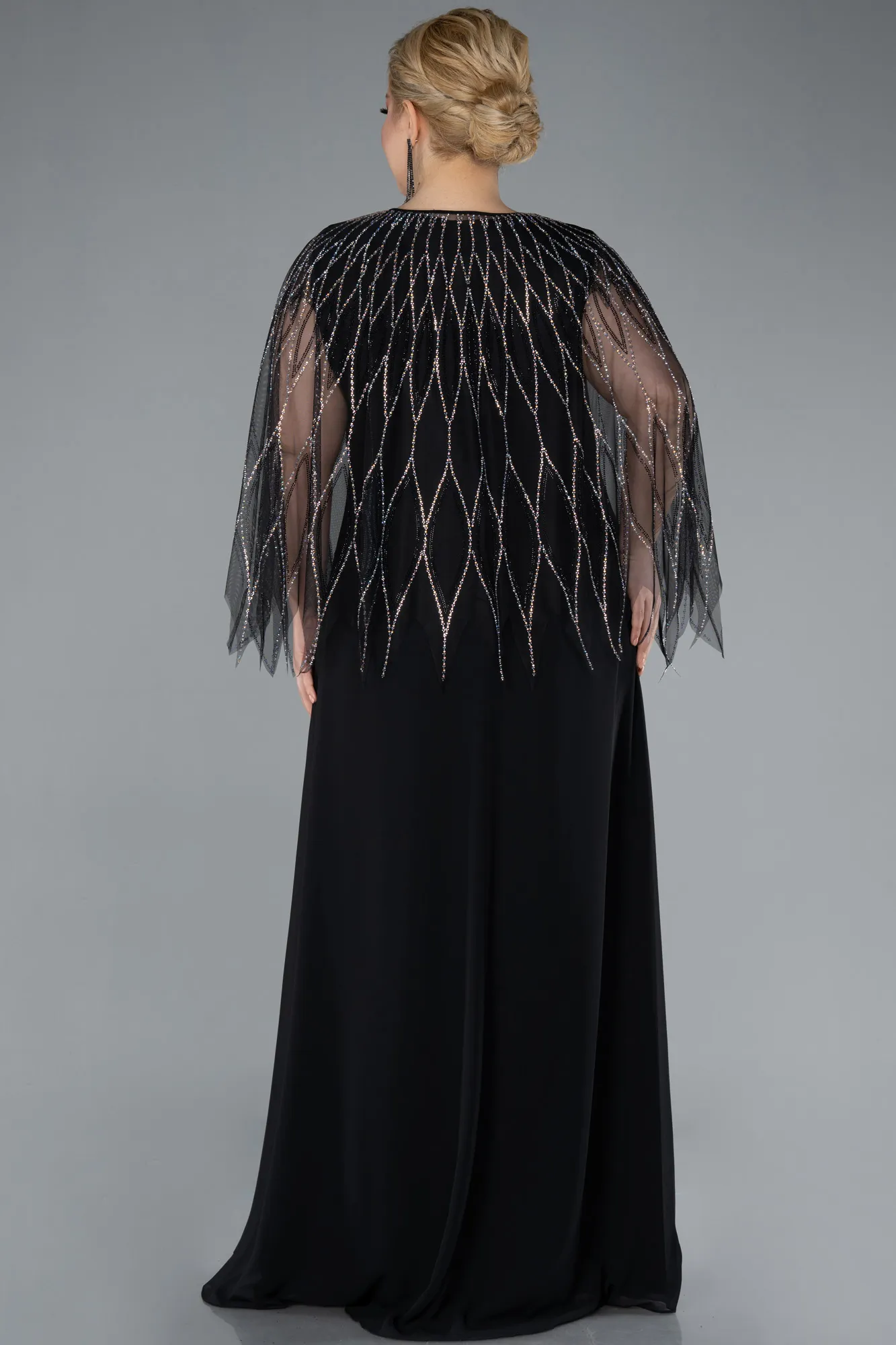 Black-Stones On Top Two Piece Long Plus Size Evening Gown ABU4888