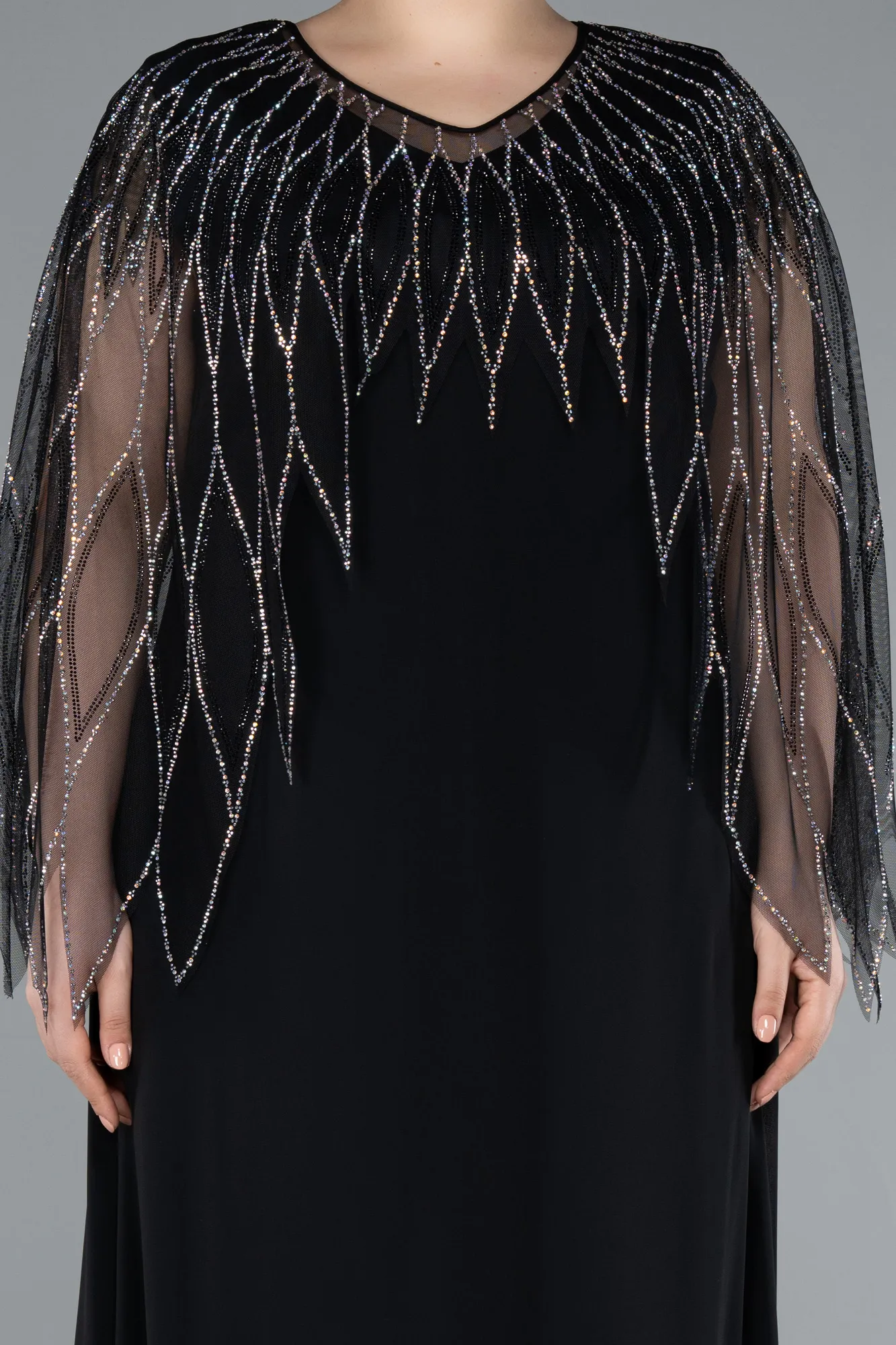 Black-Stones On Top Two Piece Long Plus Size Evening Gown ABU4888