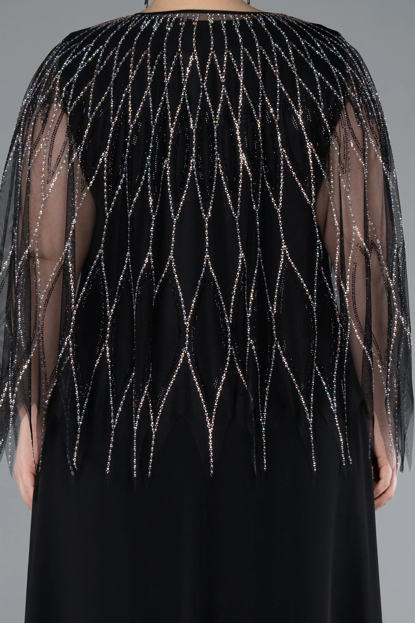 Black-Stones On Top Two Piece Long Plus Size Evening Gown ABU4888