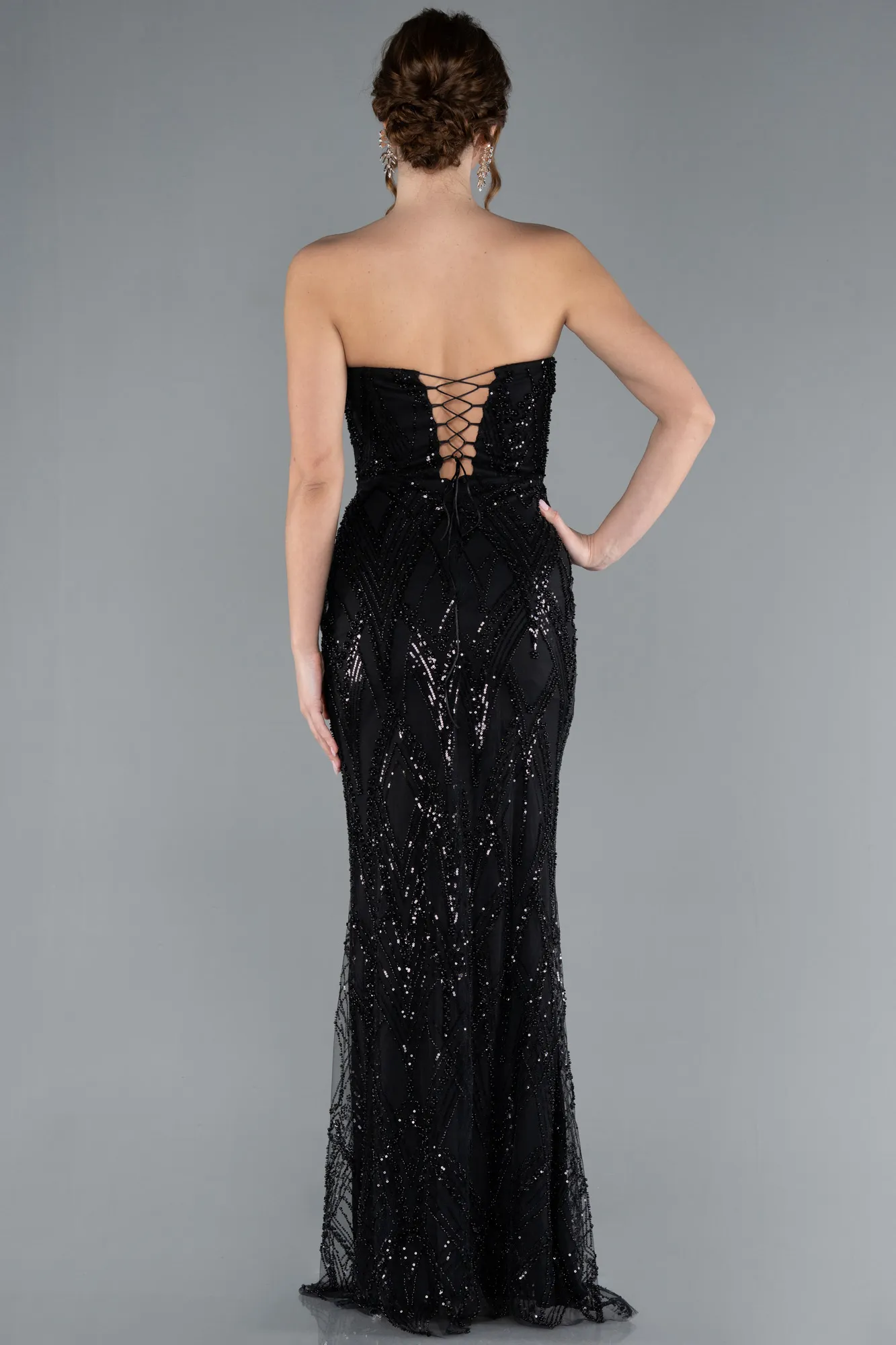 Black-Strapless Beaded Long Evening Gown ABU4775