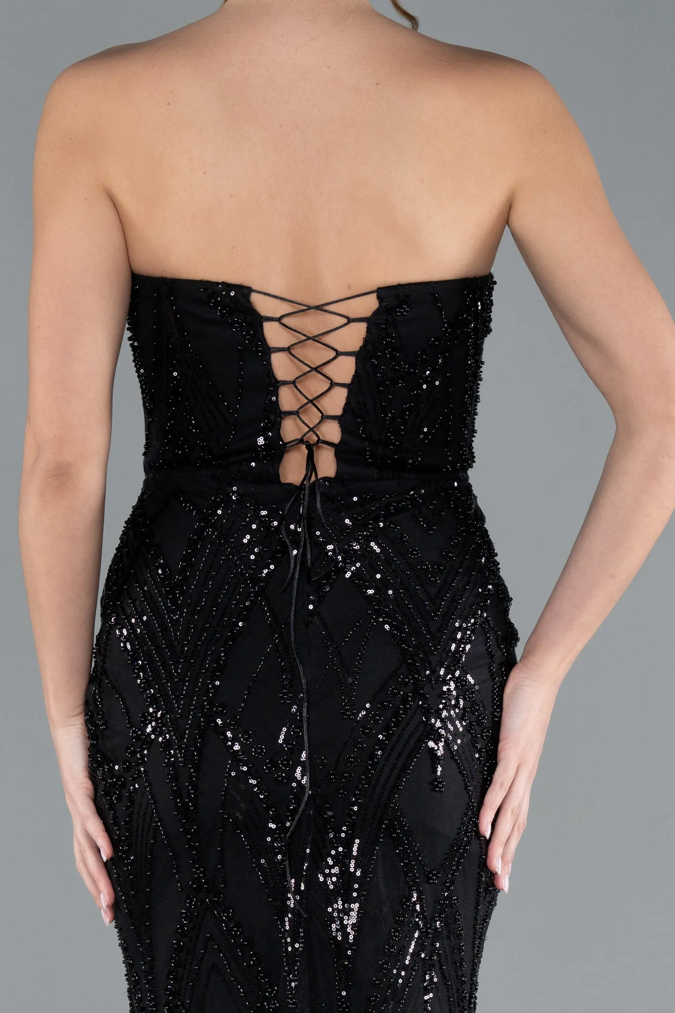Black-Strapless Beaded Long Evening Gown ABU4775
