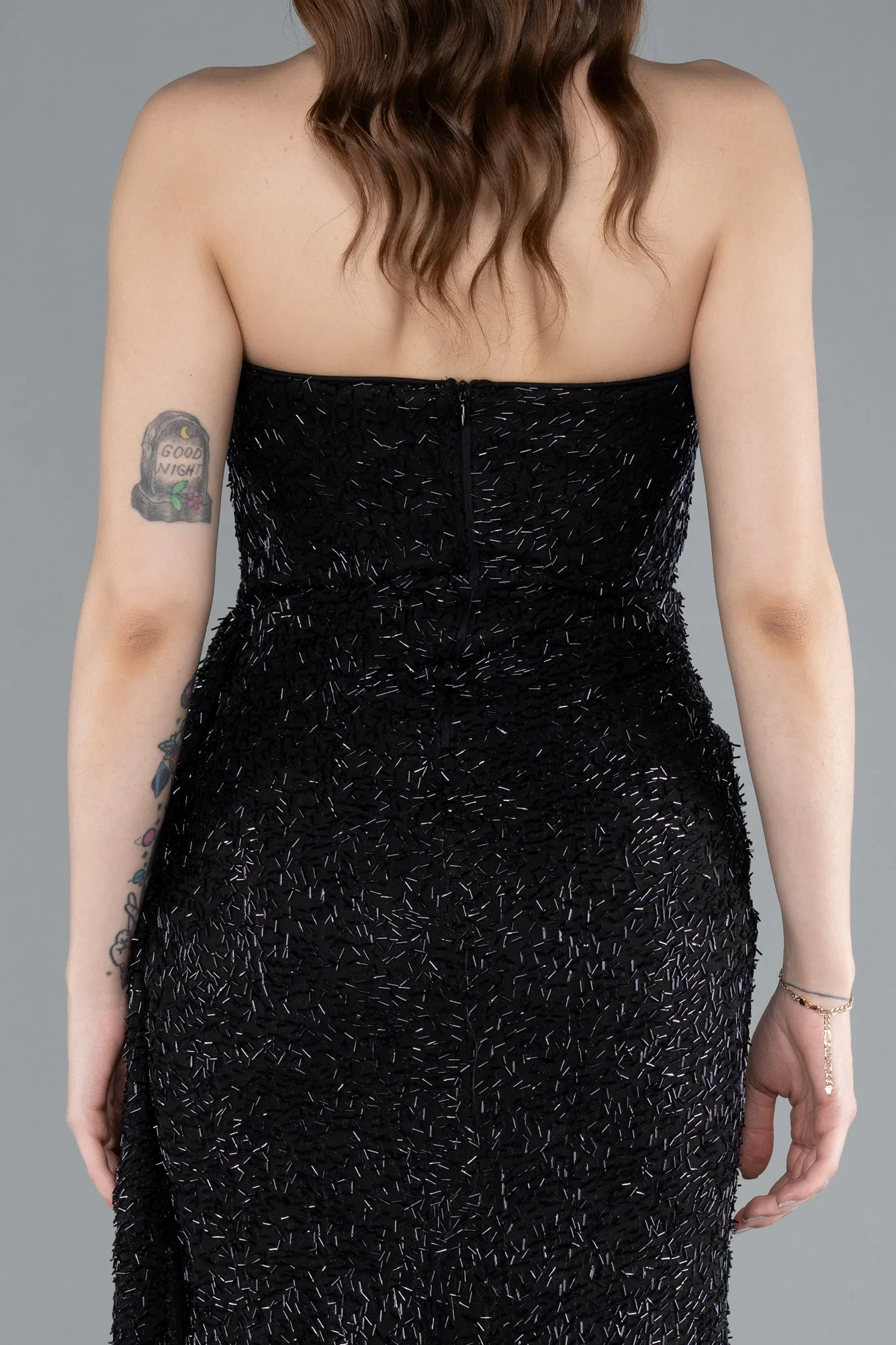 Black-Strapless Beaded Slit Long Evening Gown ABU4871