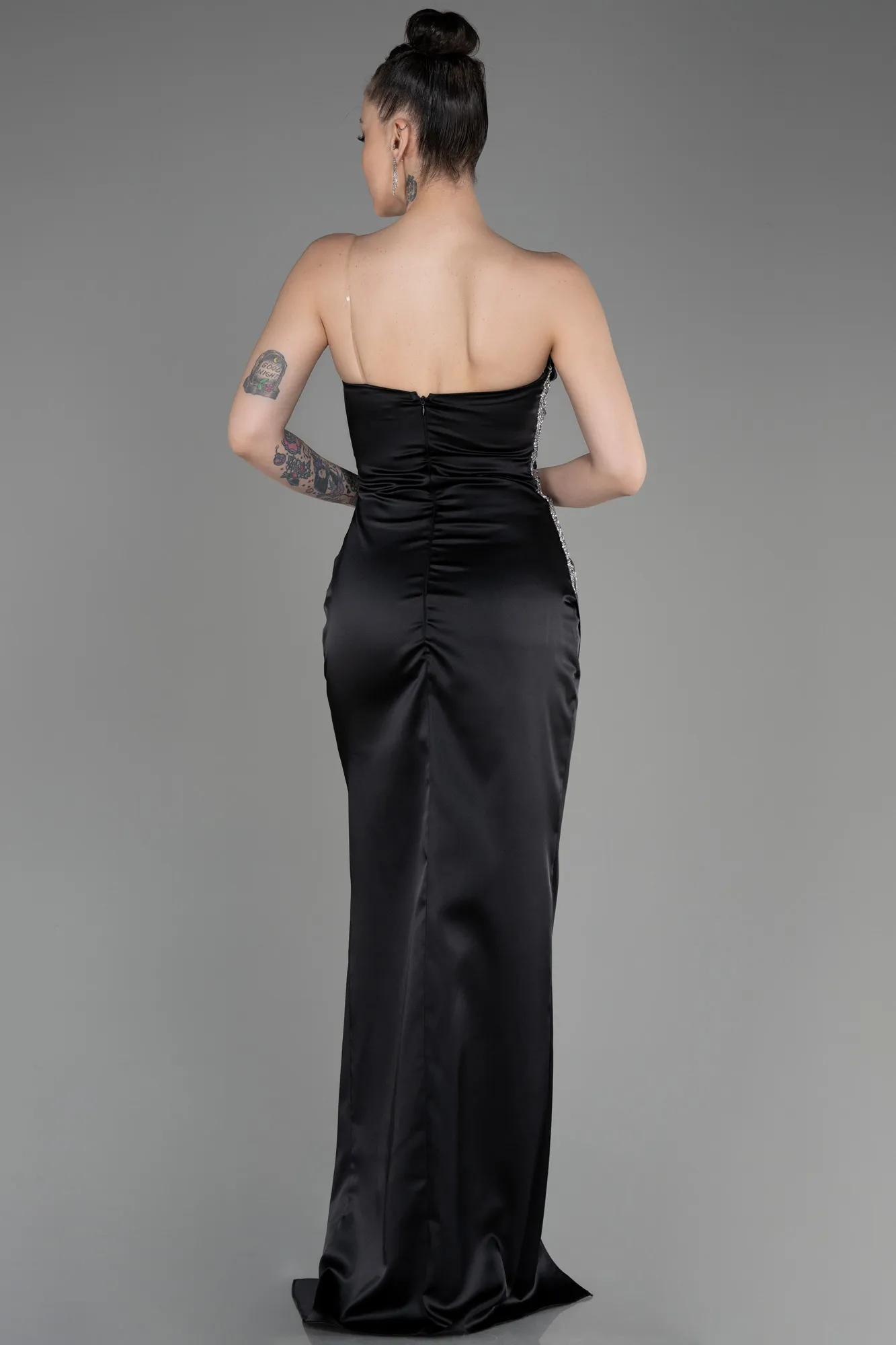 Black-Strapless Long Satin Evening Dress ABU3825