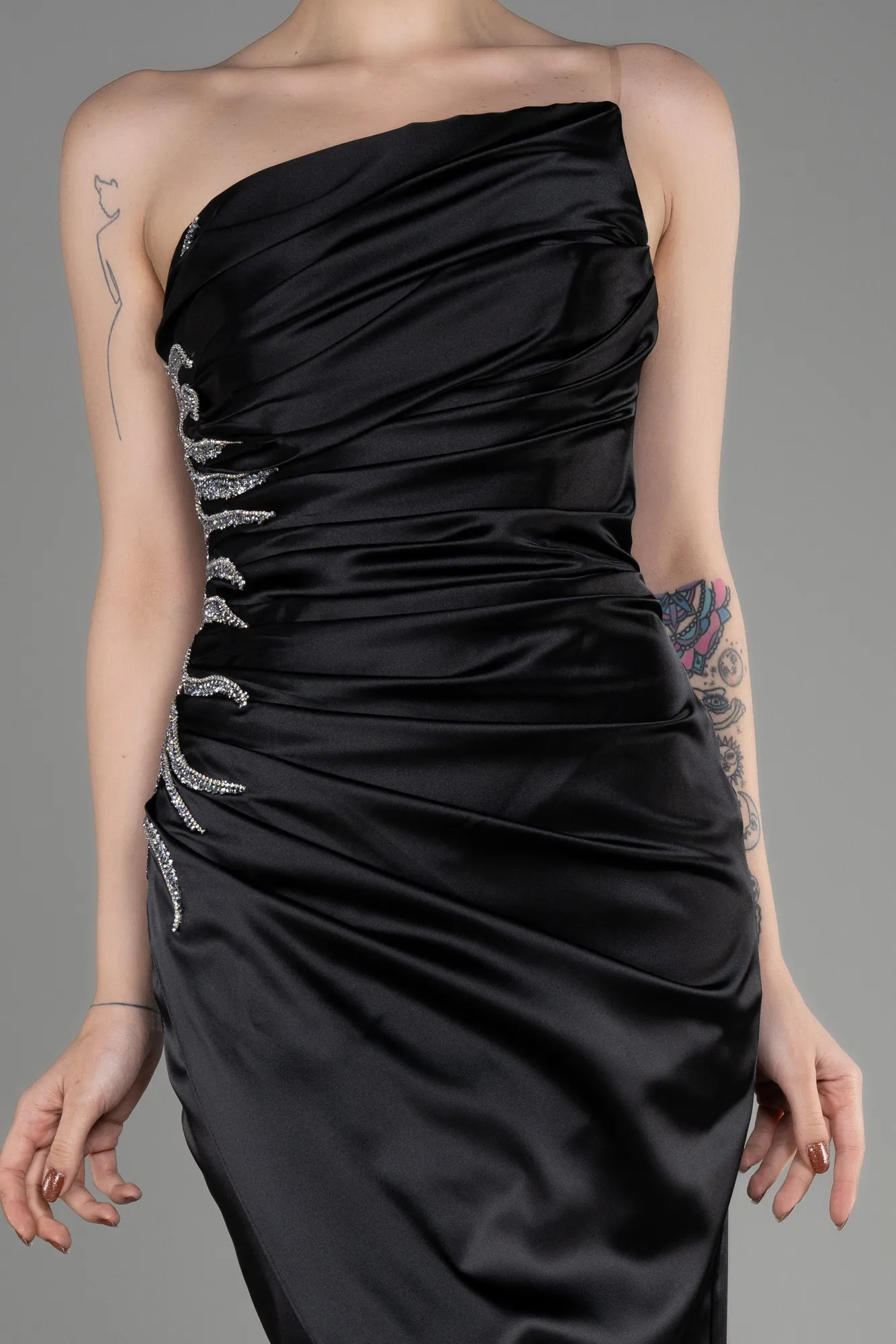 Black-Strapless Long Satin Evening Dress ABU3825