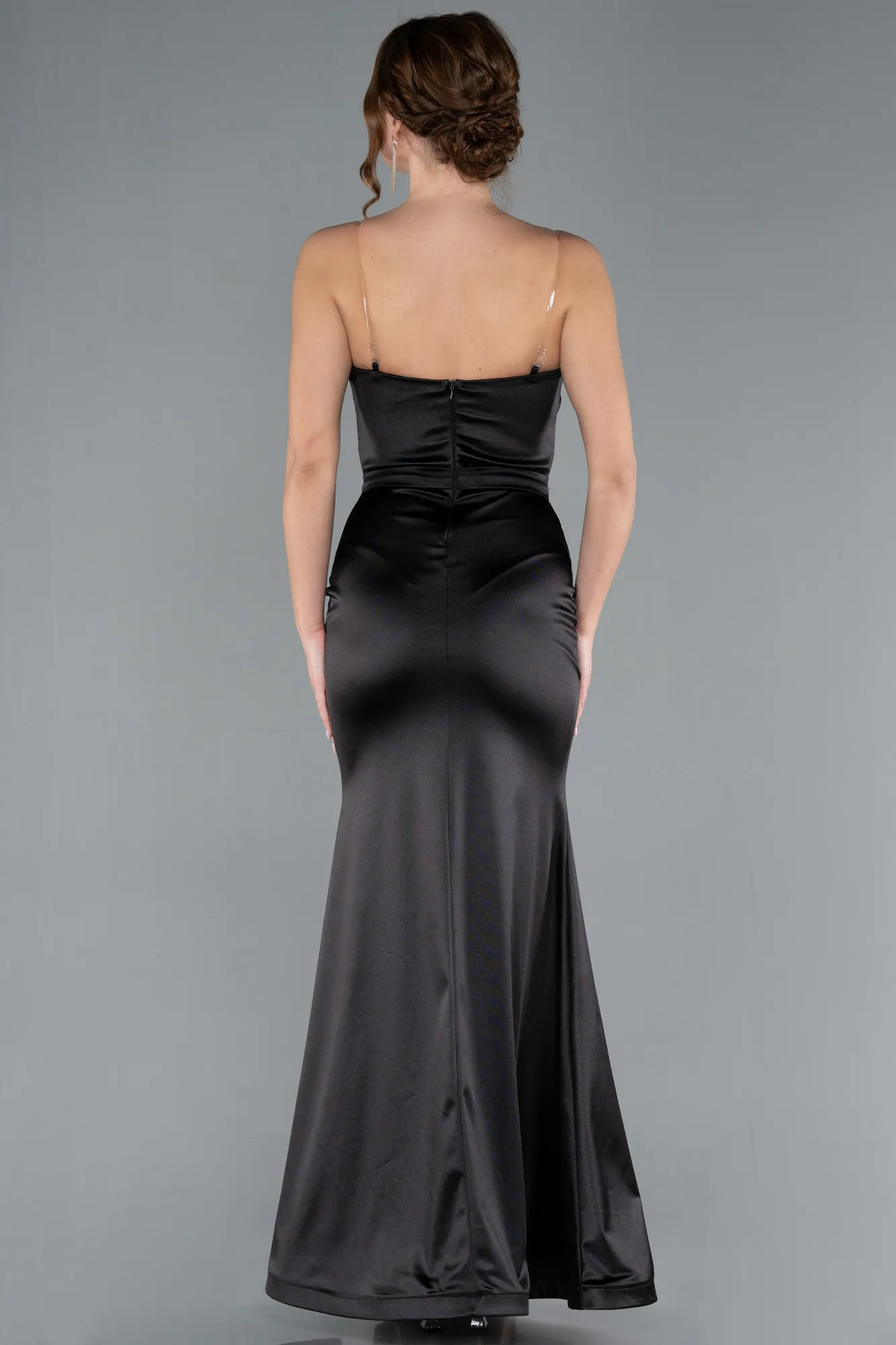 Black-Strapless Long Satin Mermaid Evening Dress ABU4770