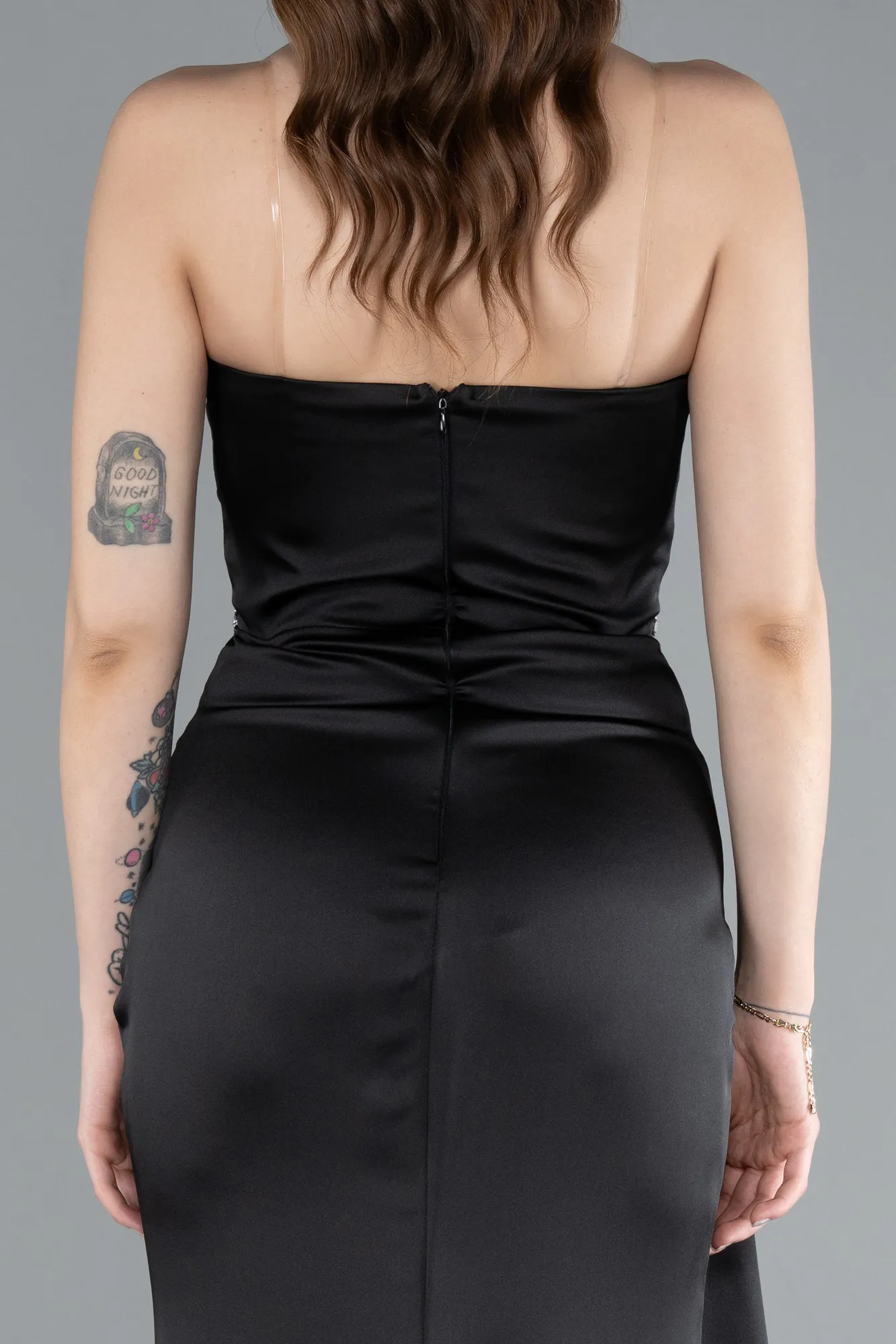 Black-Strapless Long Satin Mermaid Prom Dress ABU4840