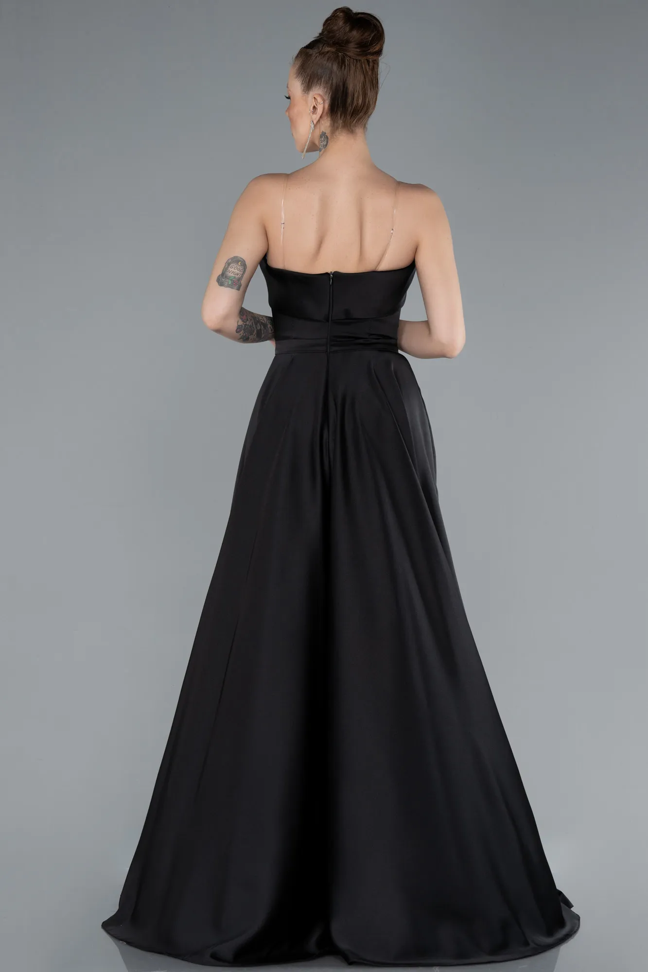 Black-Strapless Long Satin Prom Dress ABU4685