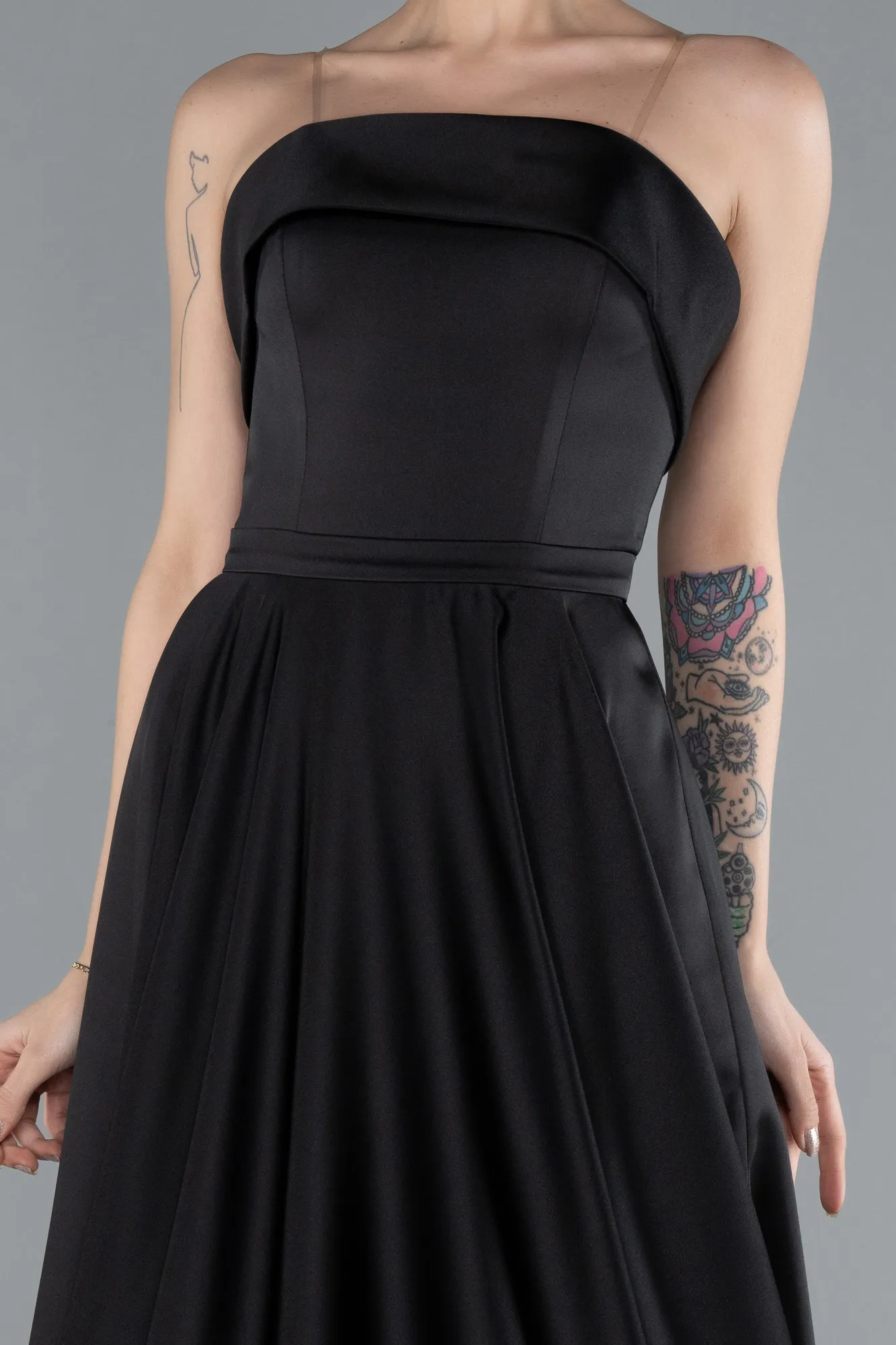 Black-Strapless Long Satin Prom Dress ABU4685