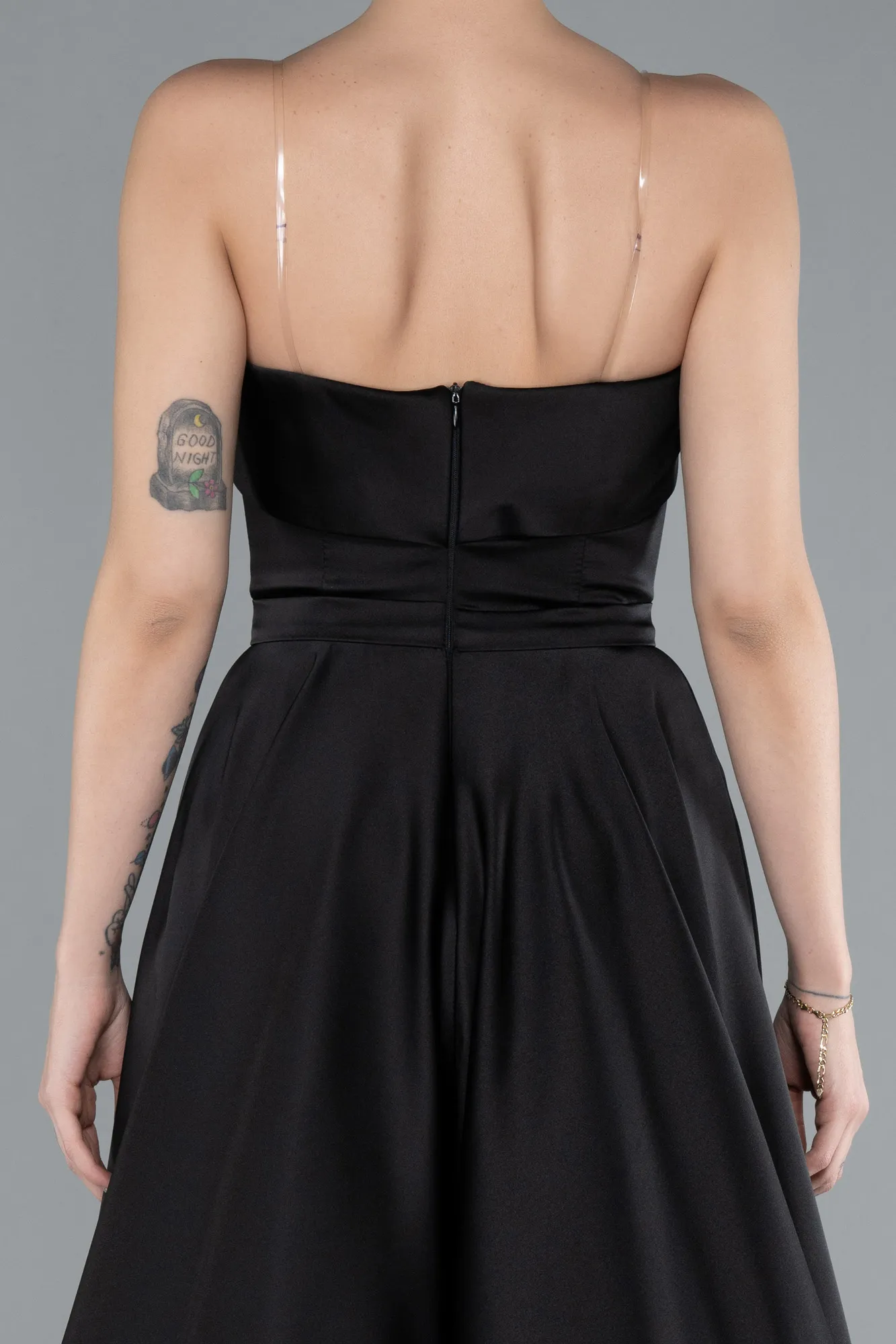 Black-Strapless Long Satin Prom Dress ABU4685