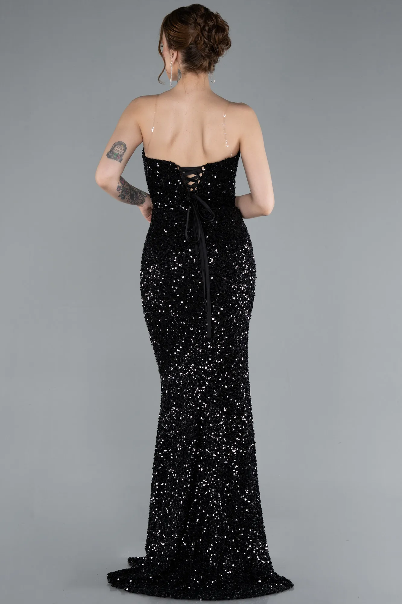 Black-Strapless Long Scaly Mermaid Evening Gown ABU4816