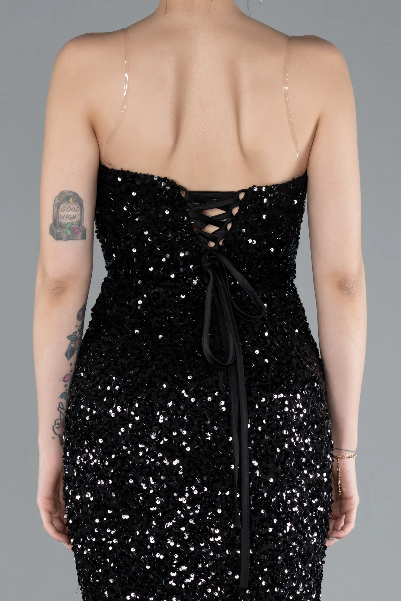 Black-Strapless Long Scaly Mermaid Evening Gown ABU4816