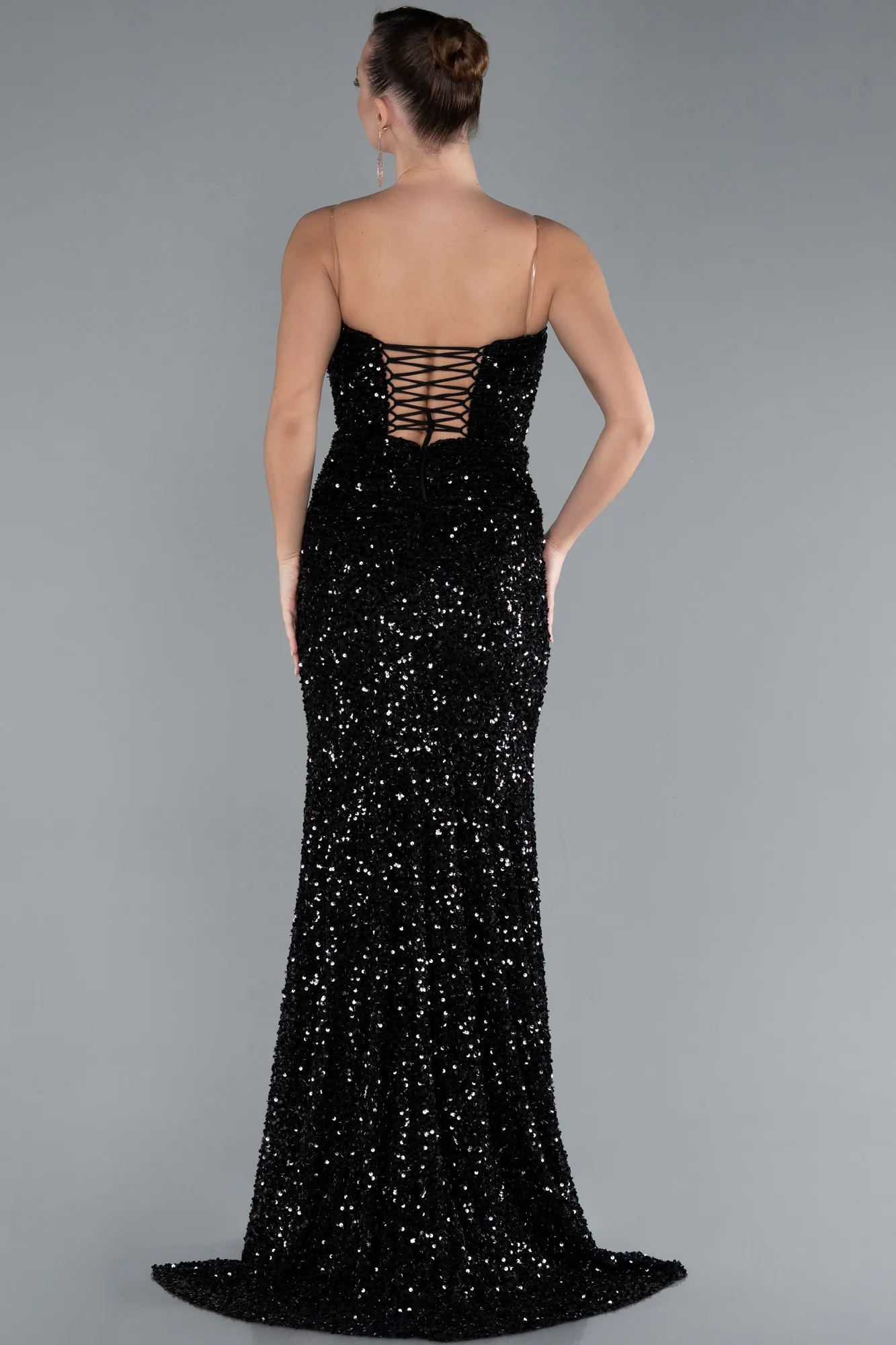 Black-Strapless Long Sequin Mermaid Evening Dress ABU4726
