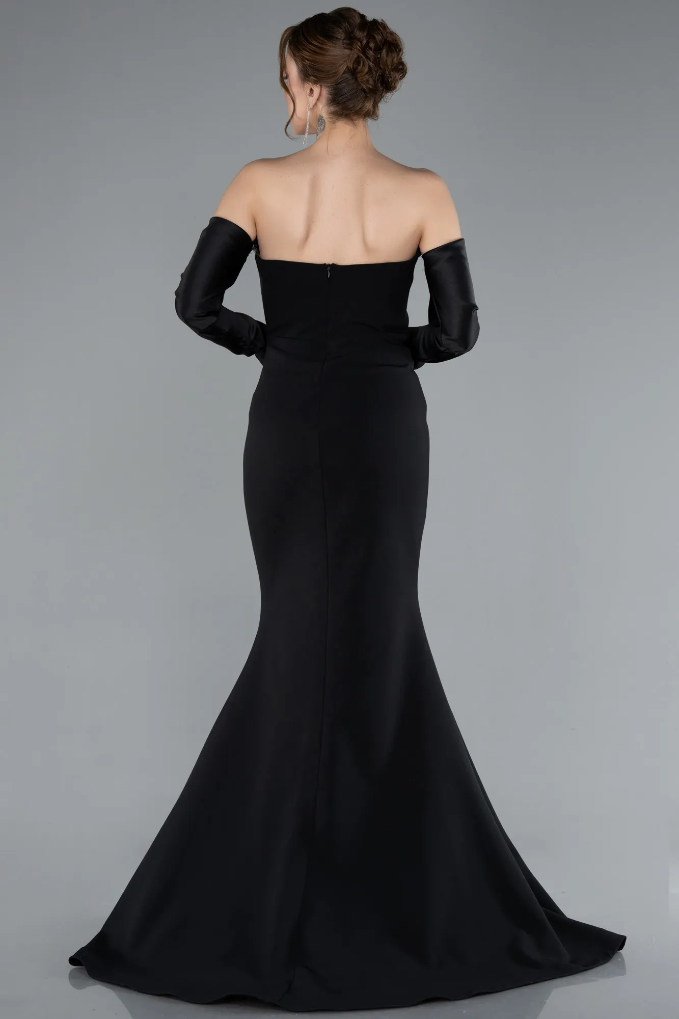 Black-Strapless Long Sleeve Accessory Mermaid Evening Gown ABU4796
