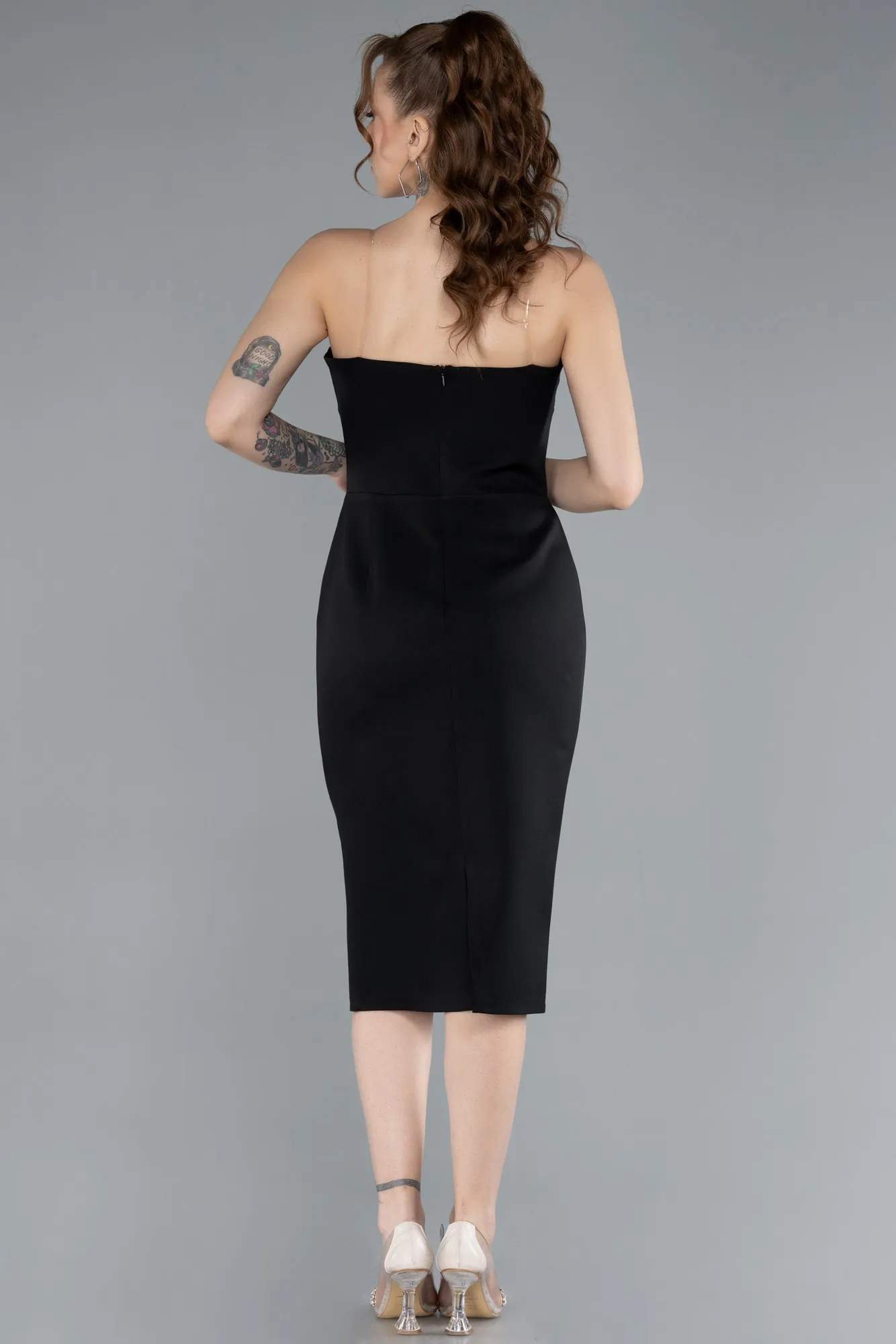 Black-Strapless Midi Cocktail Dress ABK2262