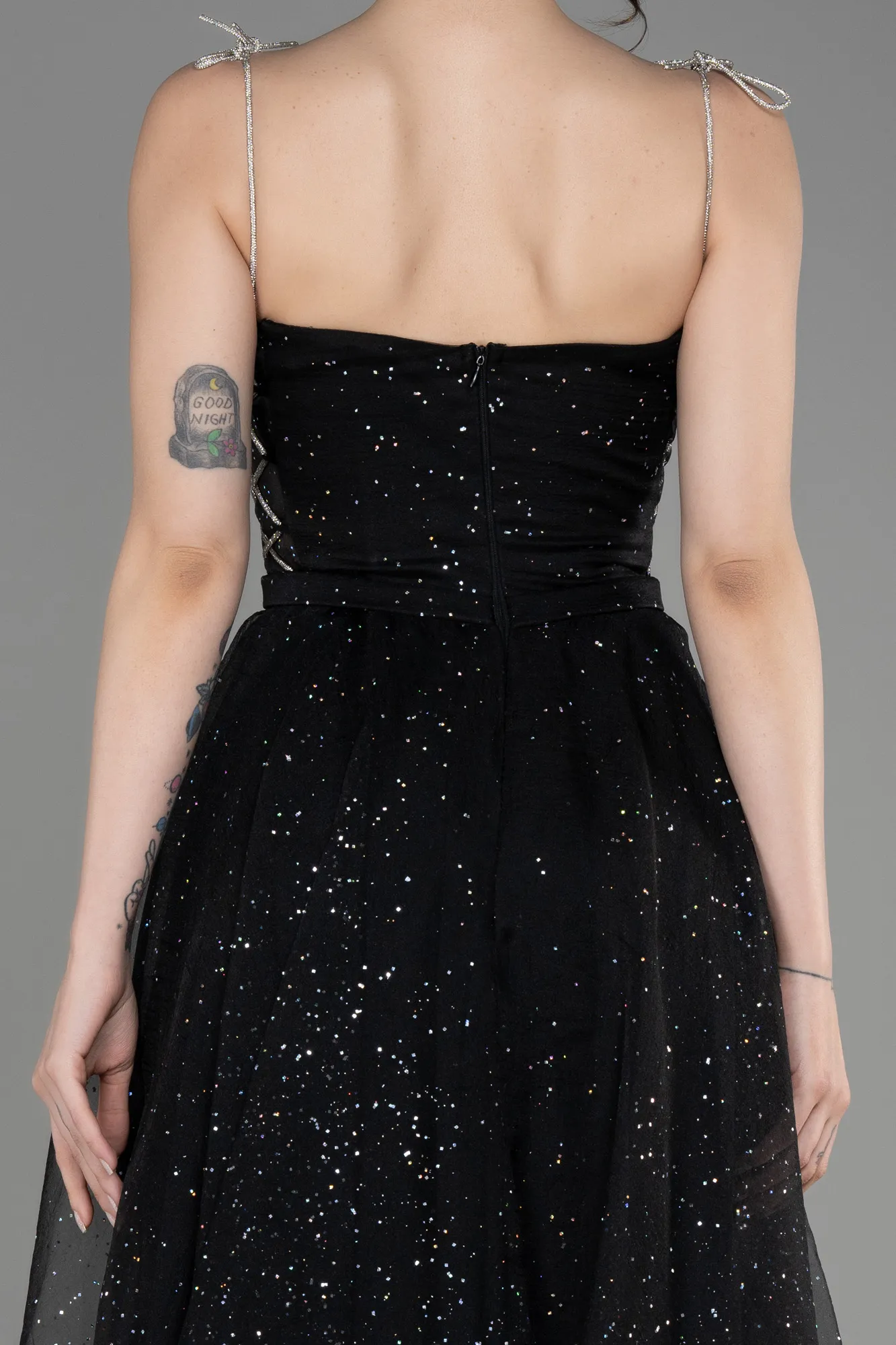Black-Strapless Midi Glittery Cocktail Dress ABK2032