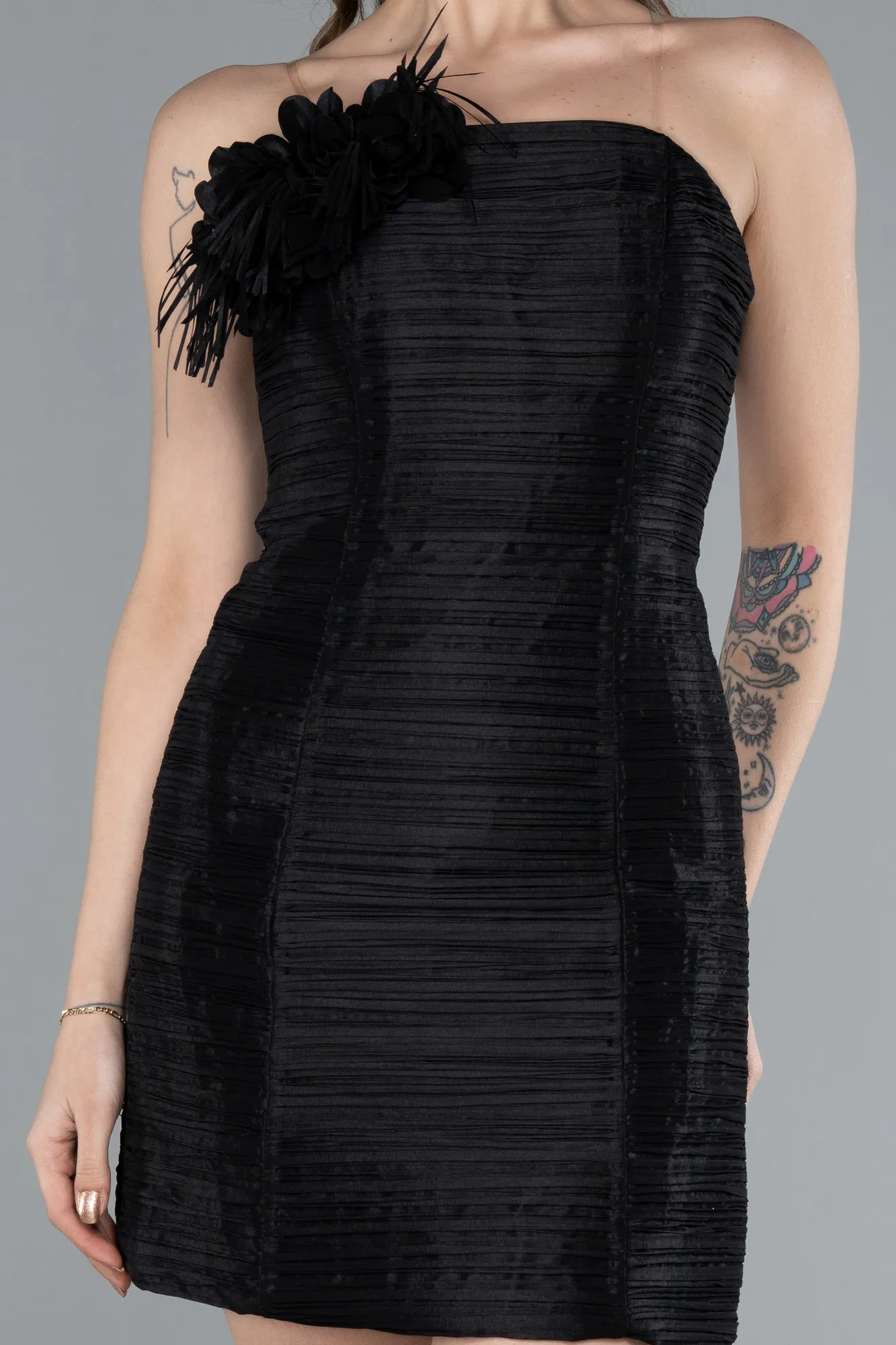 Black-Strapless Mini Satin Party Dress ABK2274