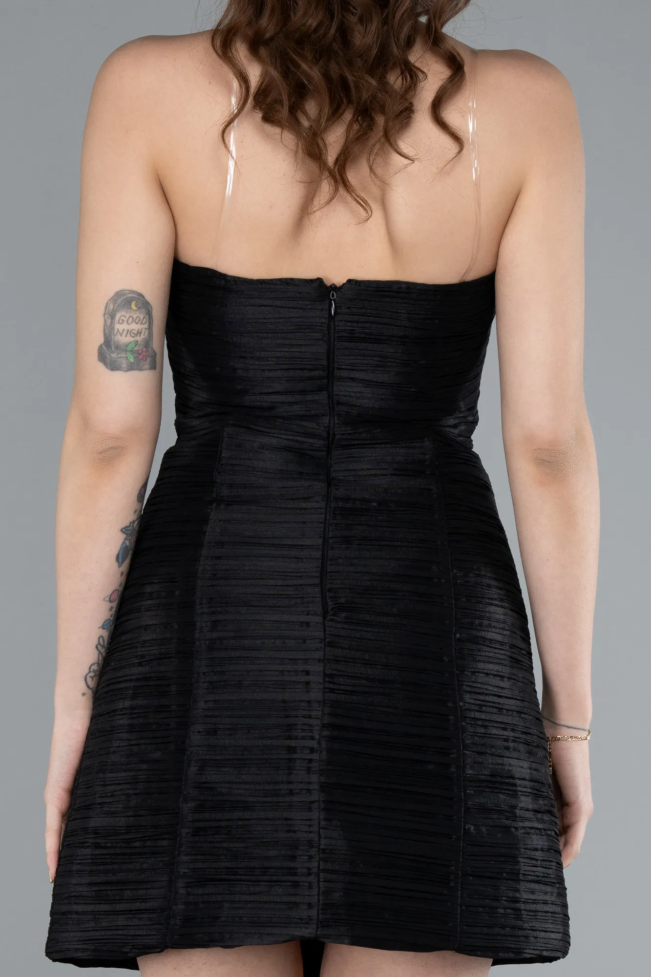 Black-Strapless Mini Satin Party Dress ABK2274