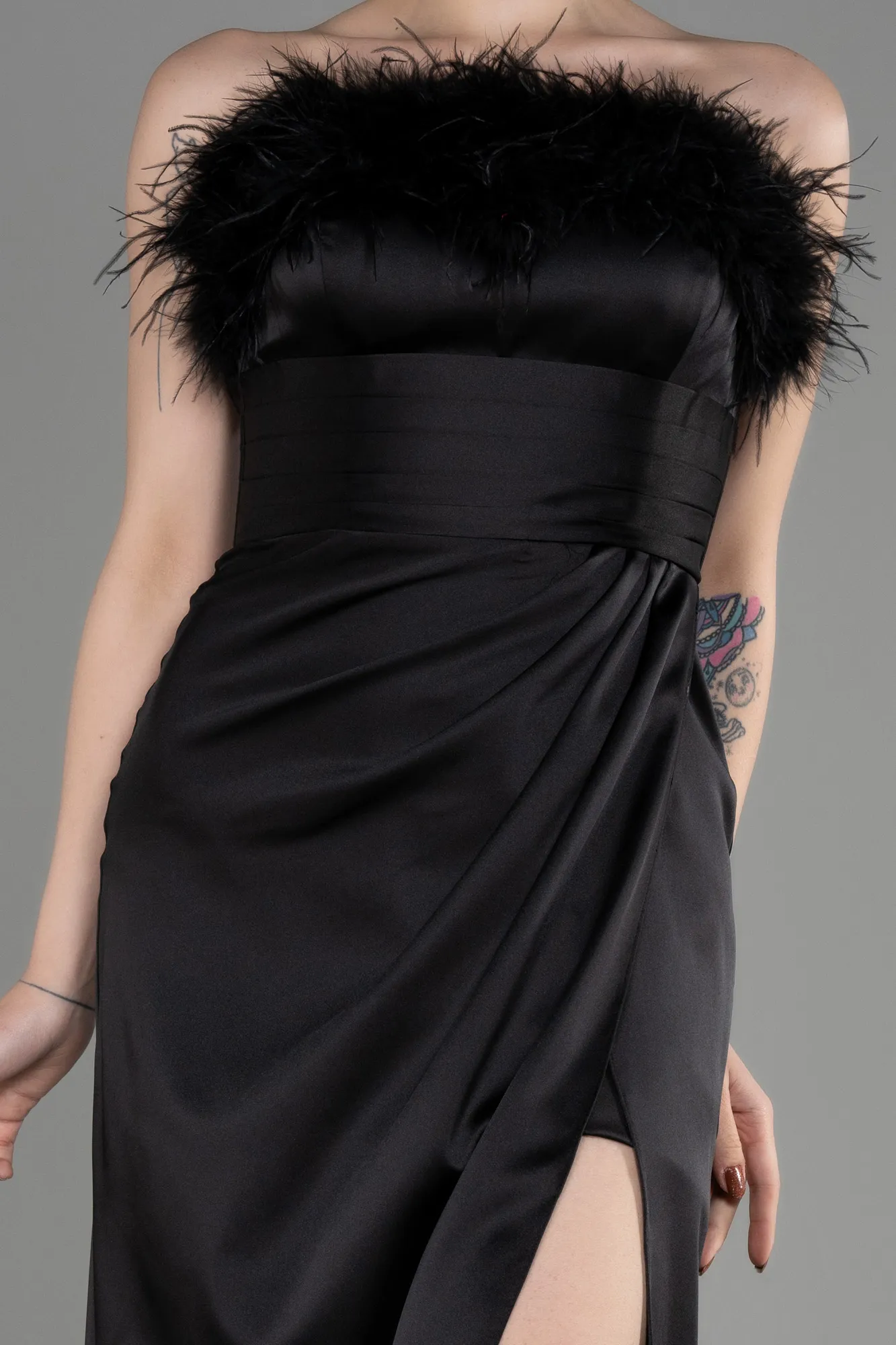 Black-Strapless Satin Long Evening Dress ABU3833