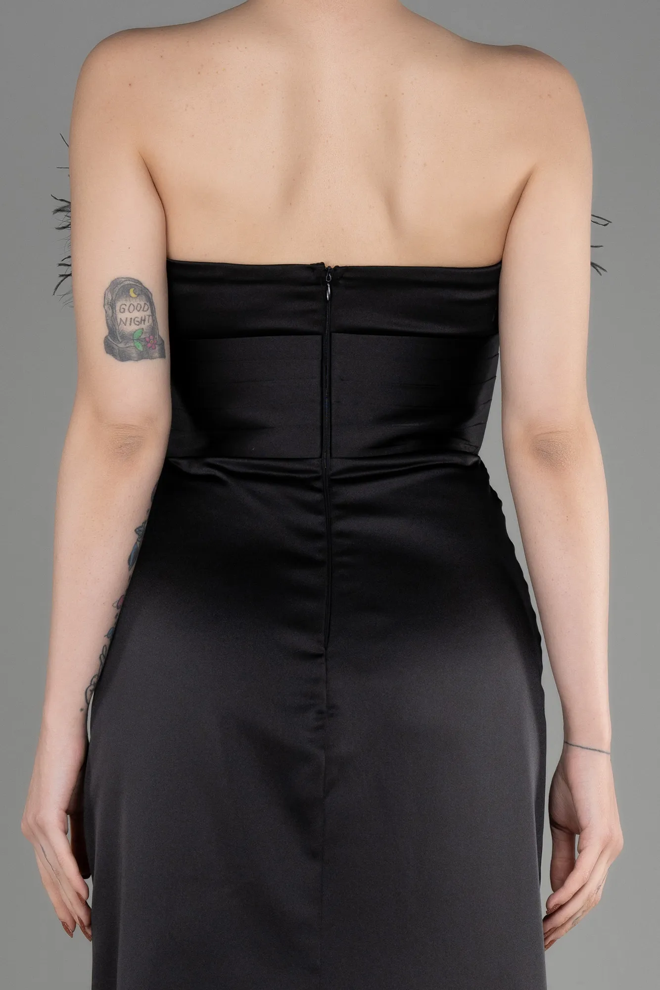 Black-Strapless Satin Long Evening Dress ABU3833